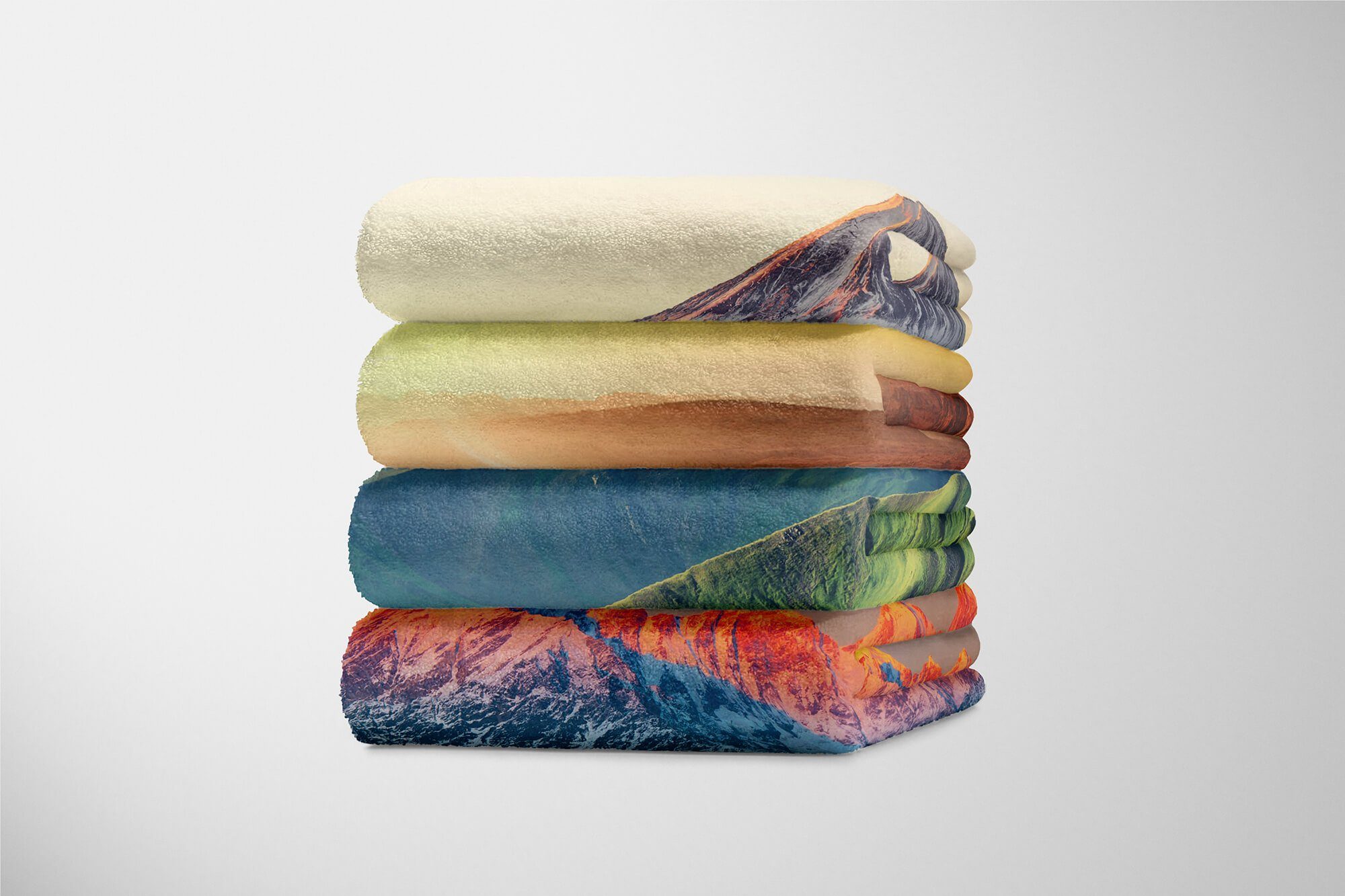 Friedlich, Kuscheldecke Handtücher mit Strandhandtuch Fotomotiv Sinus Handtuch (1-St), Berge Art Baumwolle-Polyester-Mix Natur Saunatuch Handtuch