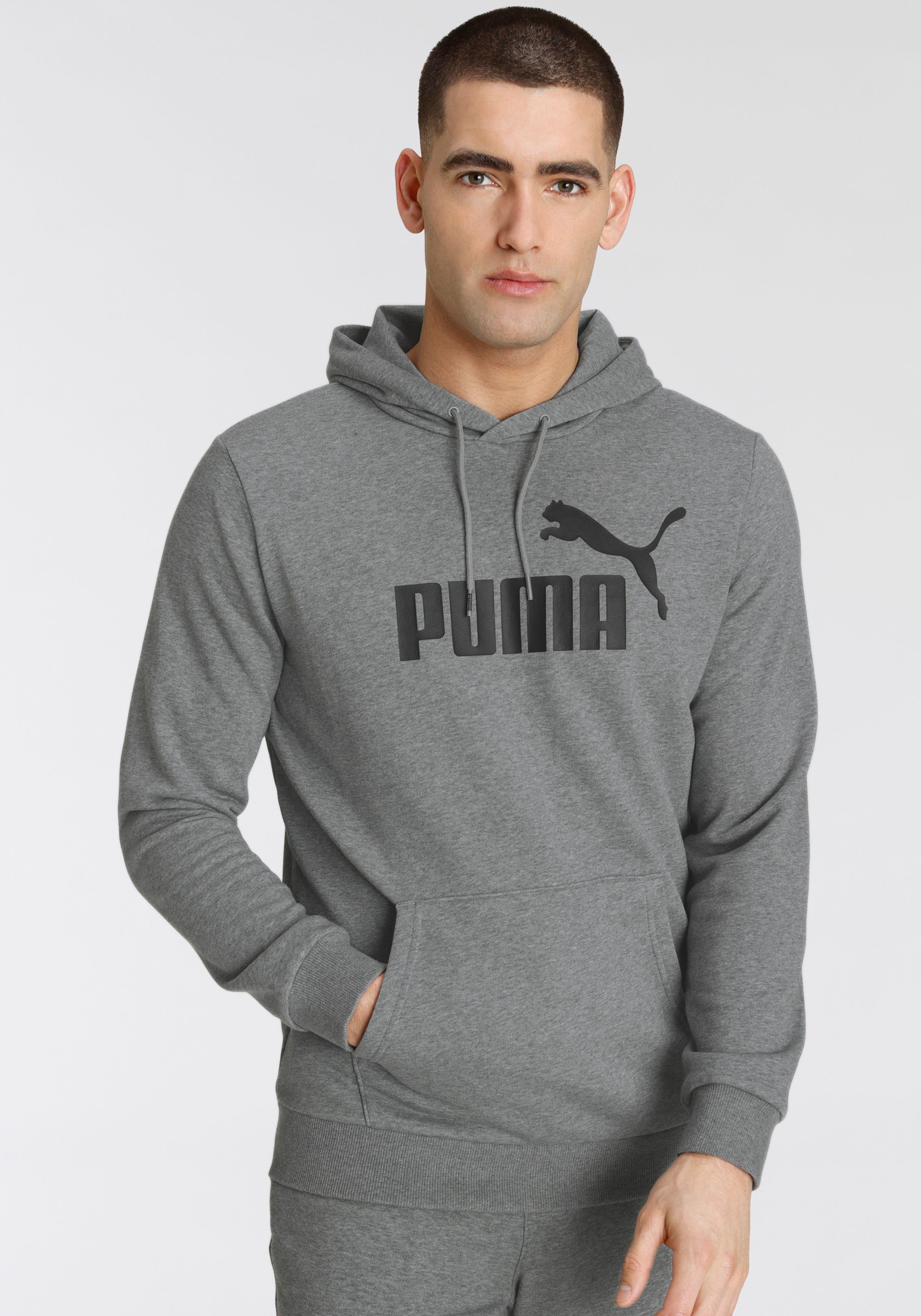 Kapuzensweatshirt BIG Medium Gray TR Heather ESS HOODIE LOGO PUMA