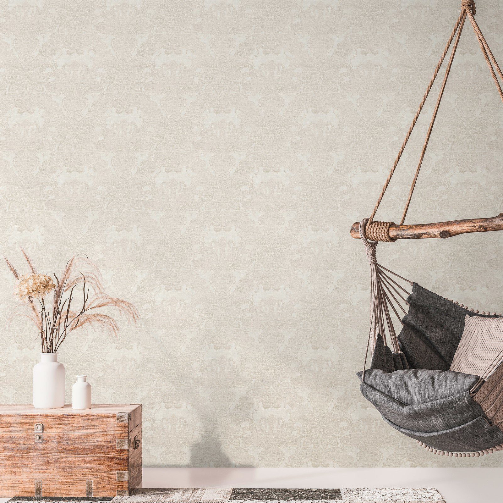 Bricoflor Vintage Tapete Creme Weiß Ideal für Schlafzimmer und Badezimmer R günstig online kaufen