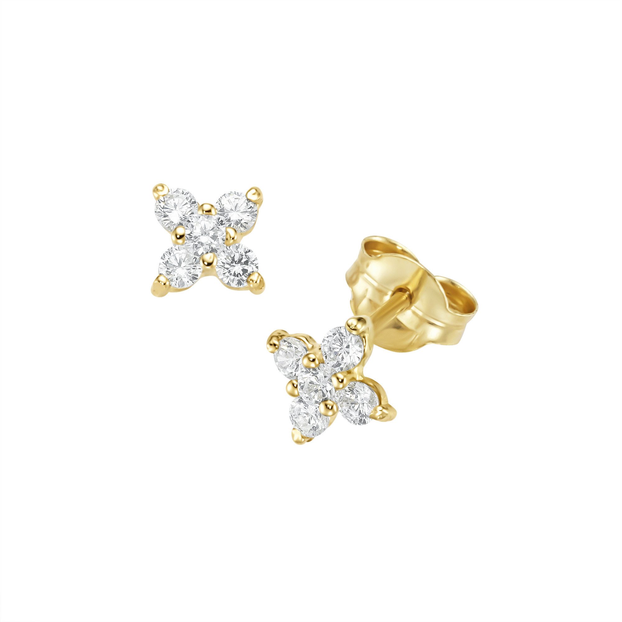 Paar Ohrstecker Blüte mit Zirkonia, Gold 375