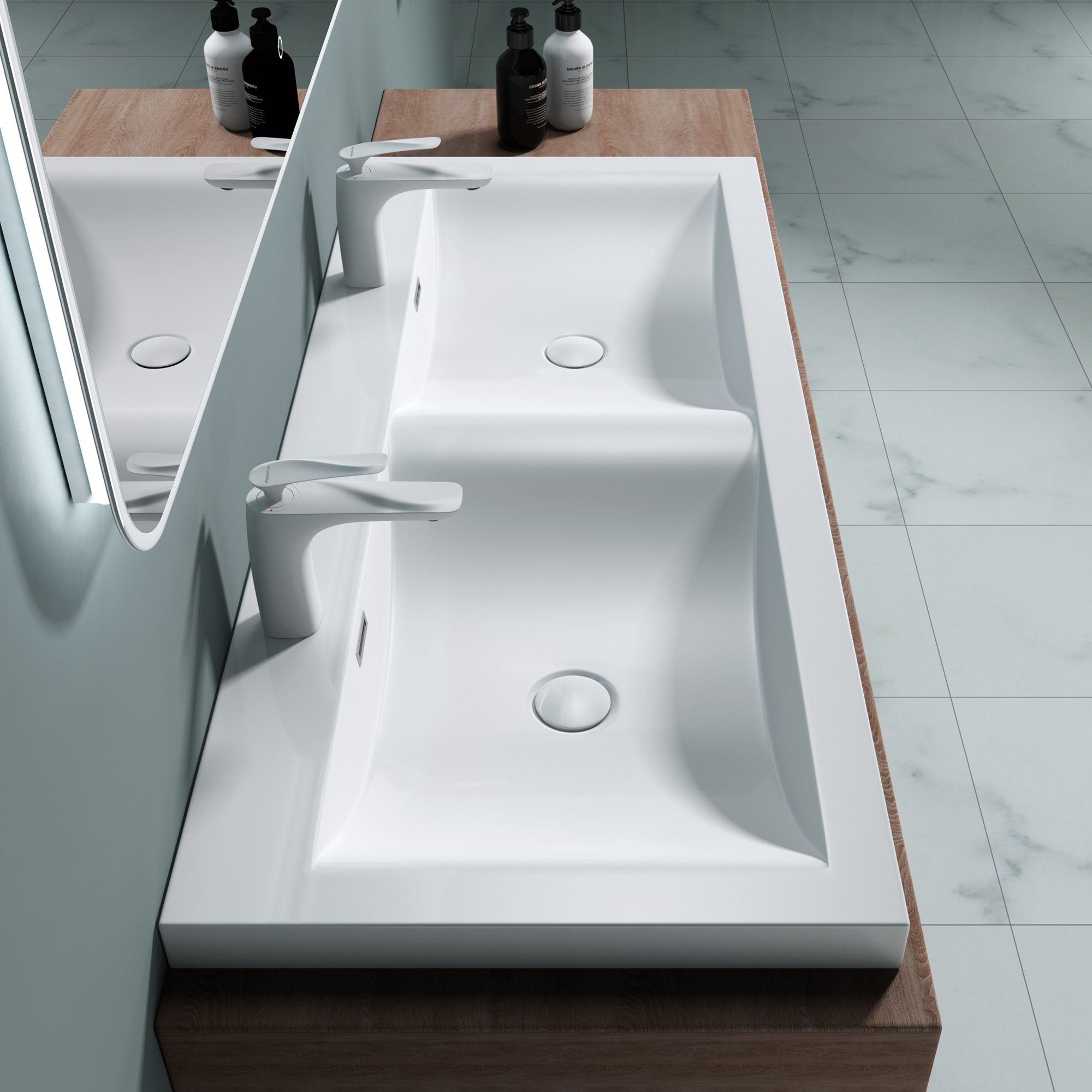 doporro Waschbecken Einbauwaschbecken Mineralguss Doppelwaschbecken Colossum03