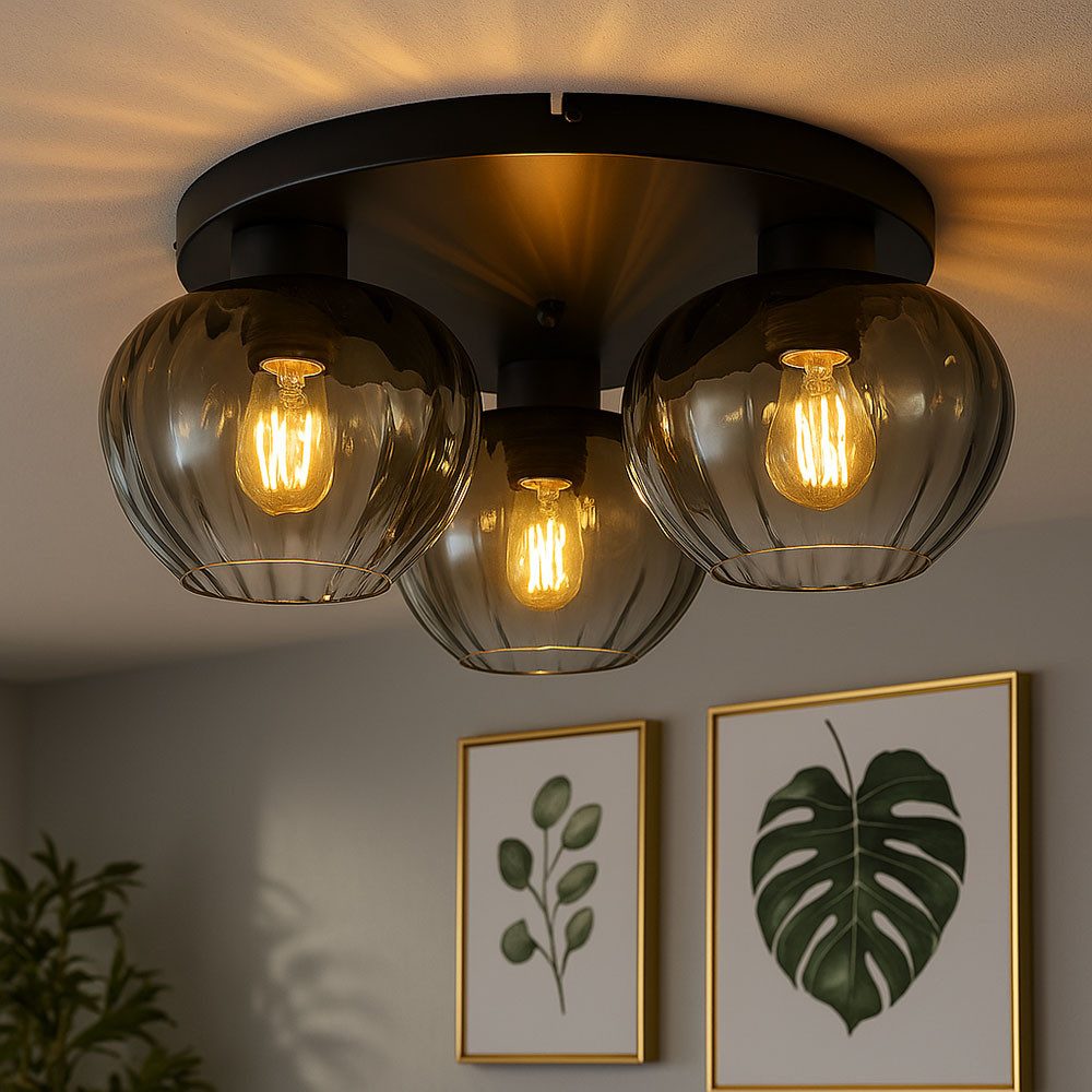 NOWA LED Deckenleuchte, Leuchtmittel inklusive, Warmweiß, LED Deckenlampe Deckenleuchte Wohnzimmerlampe Rauchglas D 45 cm