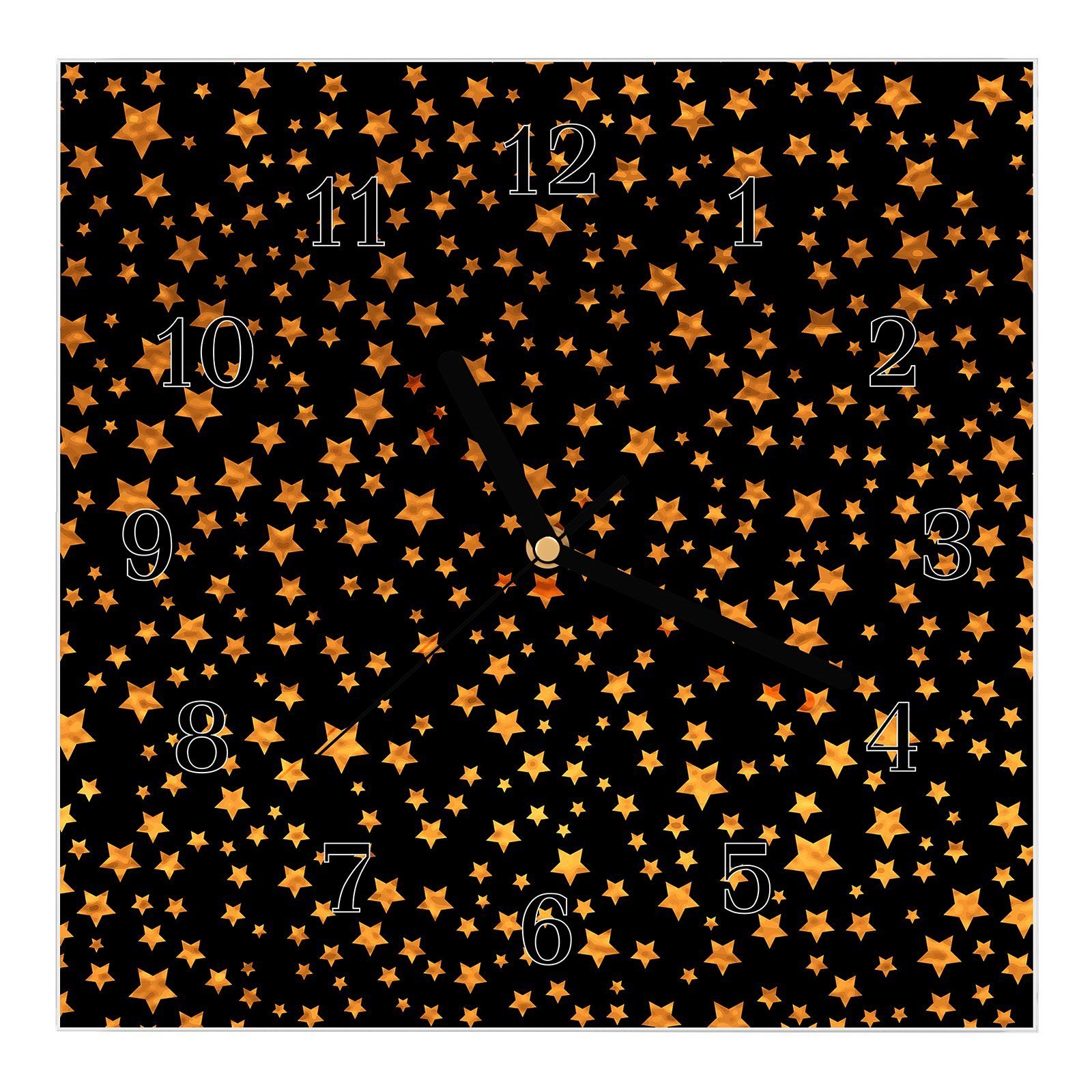 Primedeco Wanduhr Glasuhr Wanduhr Wandkunst Größe 30 x 30 cm mit Motiv Dunkles Muster mit Sternen