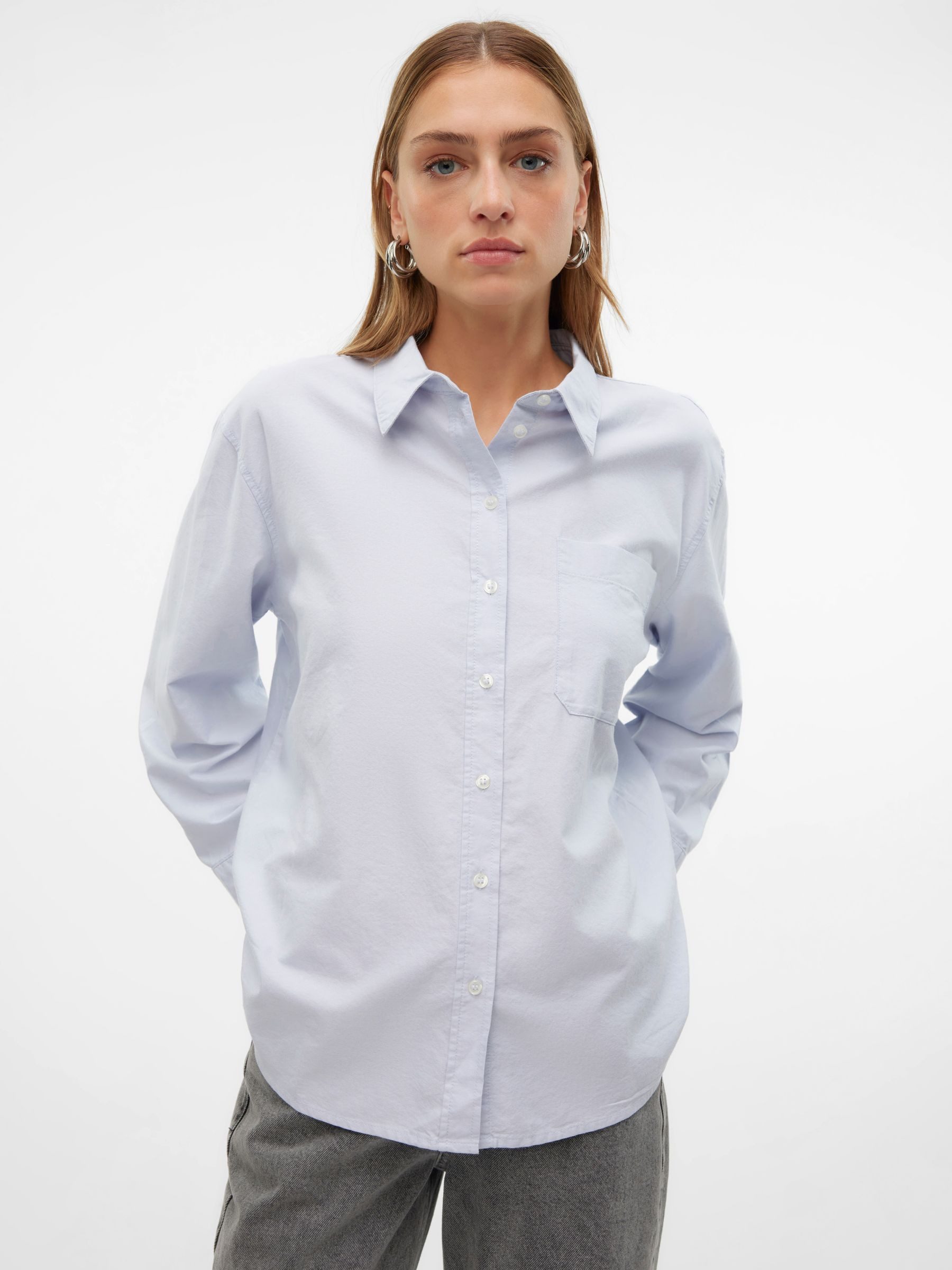 Vero Moda Blusenshirt locker geschnitten Hemdkragen Streifenmuster für VMIDA OXFORD SHIRT WVN GA NOOS