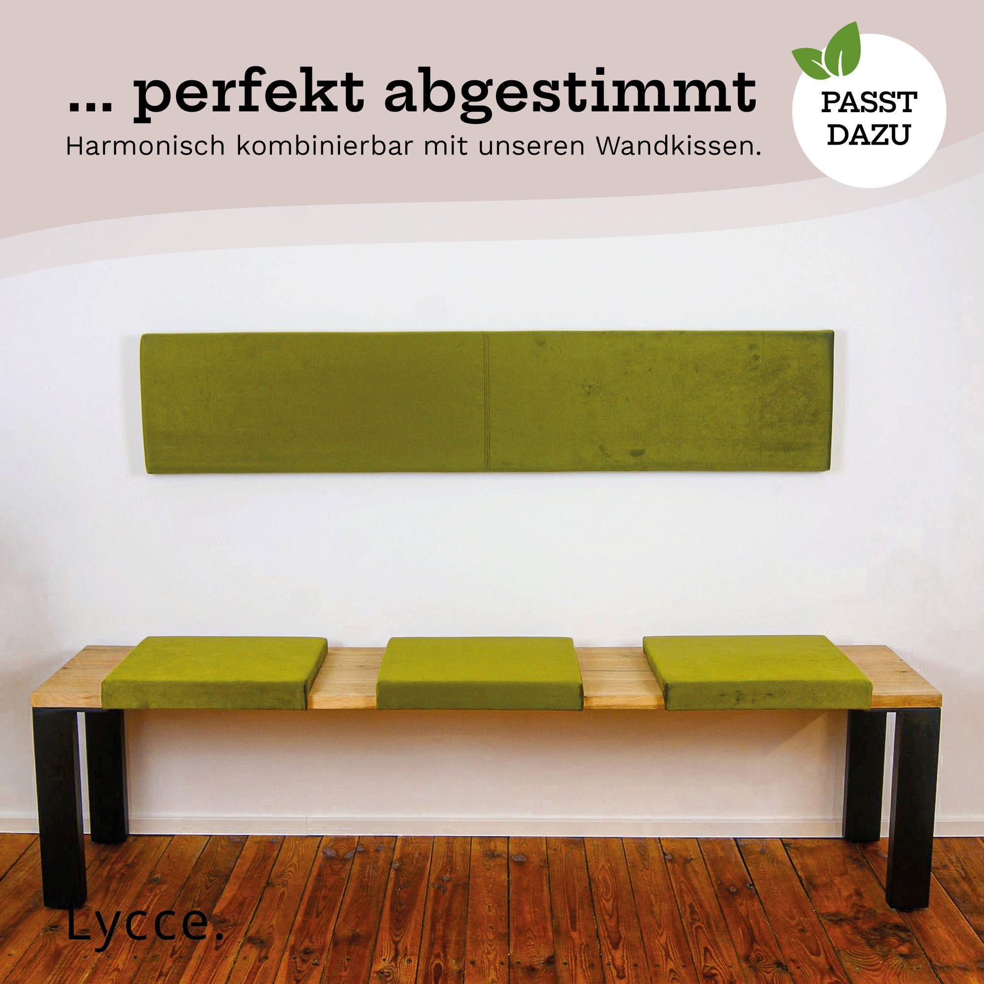 Lycce Bankauflage Klemmkissen, Sitzkissen mit 1 Leiste, 40cm breit - 35cm Klemmtiefe, (1 St), weich gepolstert, verrutscht nicht, edle Optik Samt senf olive