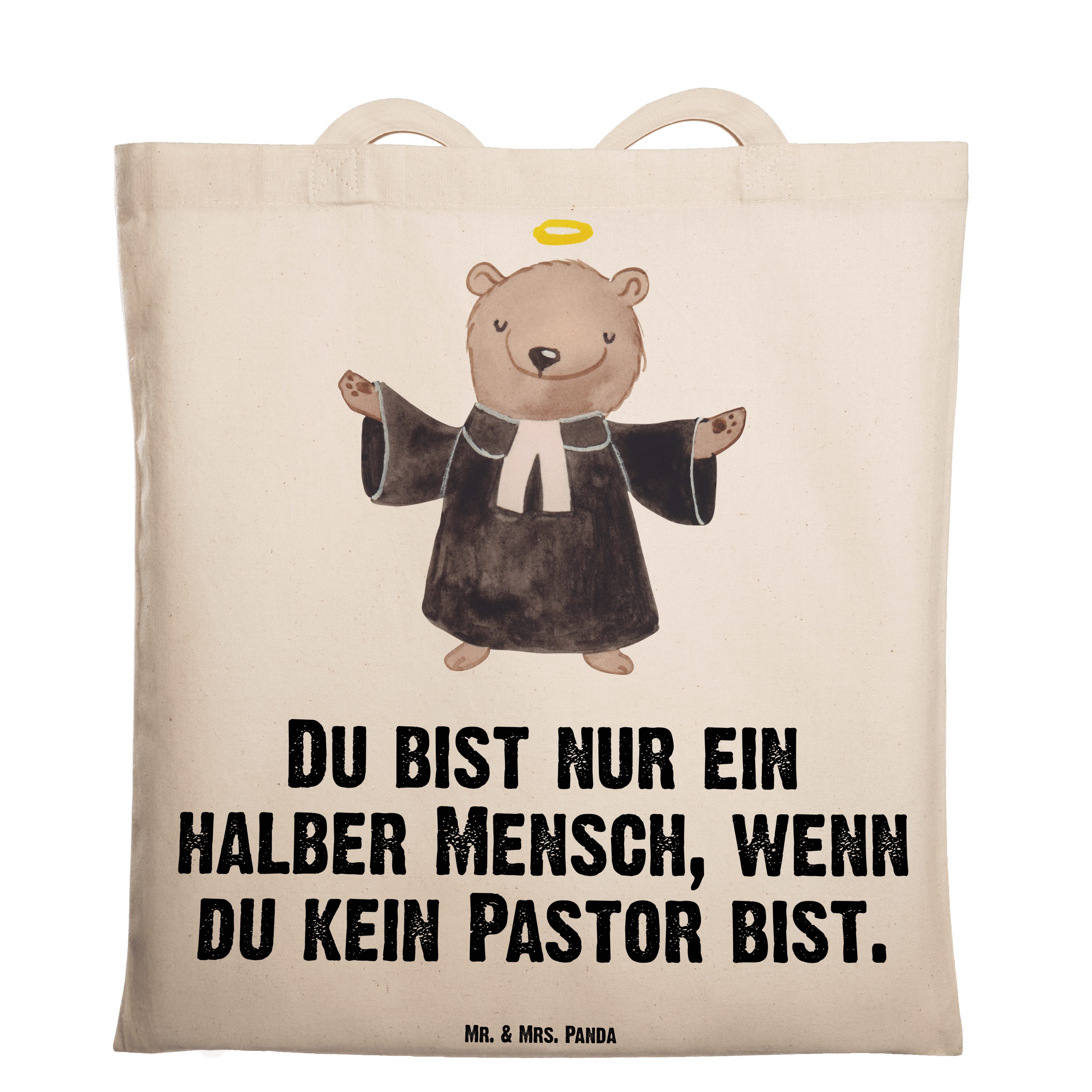 Mr. & Mrs. Panda Tragetasche Pastor mit Herz - Transparent - Geschenk, Theologe, Beuteltasche, Dan (1-tlg)