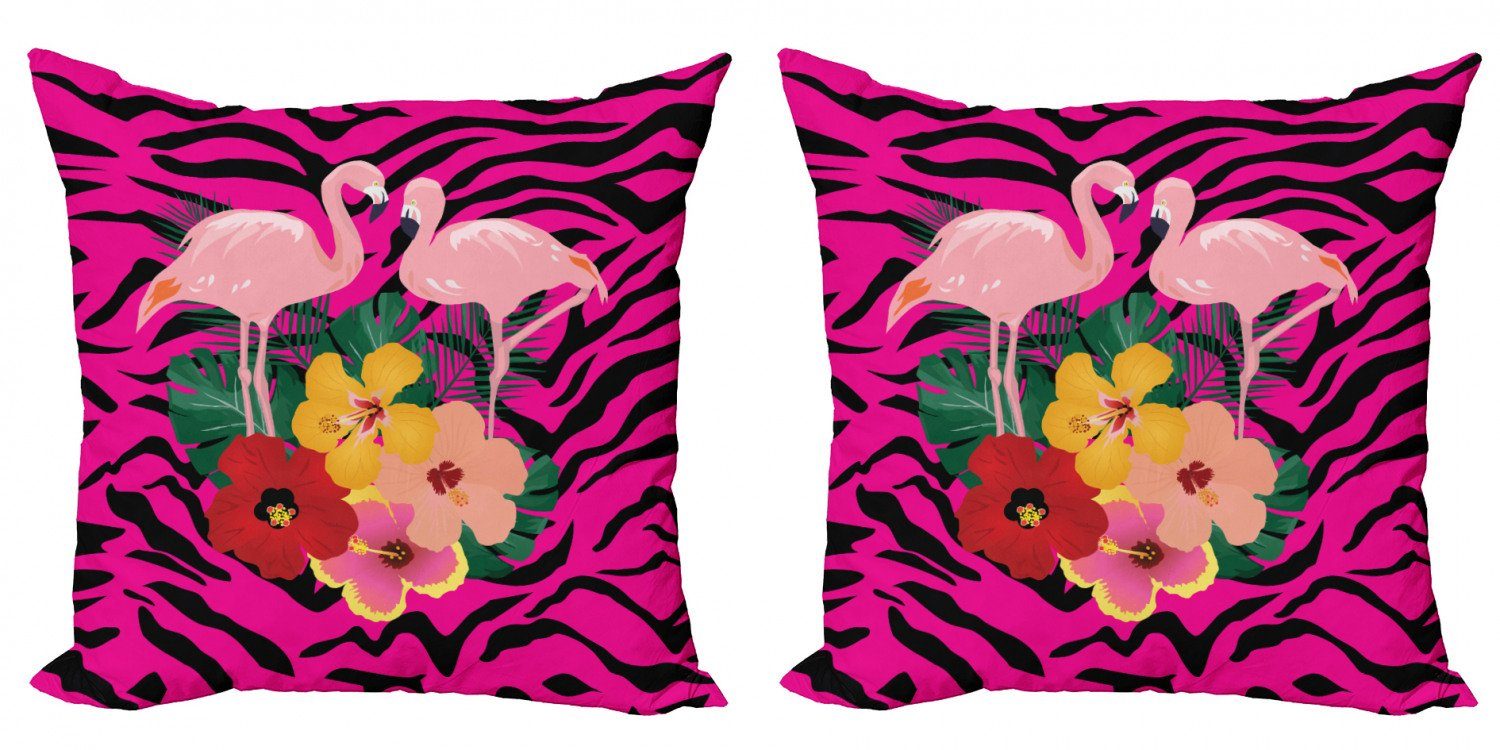 Kissenbezüge Modern Accent Doppelseitiger Digitaldruck, Abakuhaus (2 Stück), rosa Zebra Exotische Flamingo Boho