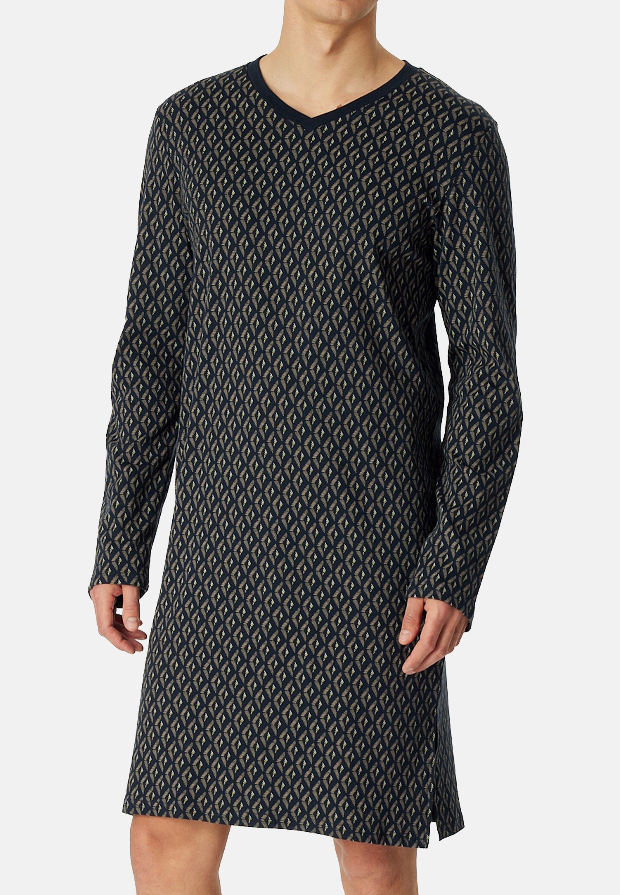 Elegantes - Schiesser Nachthemd Fine (1-tlg) Retro-Muster 100% Baumwolle Baumwolle, Nachthemd Atmungsaktiv Interlock - - Aus