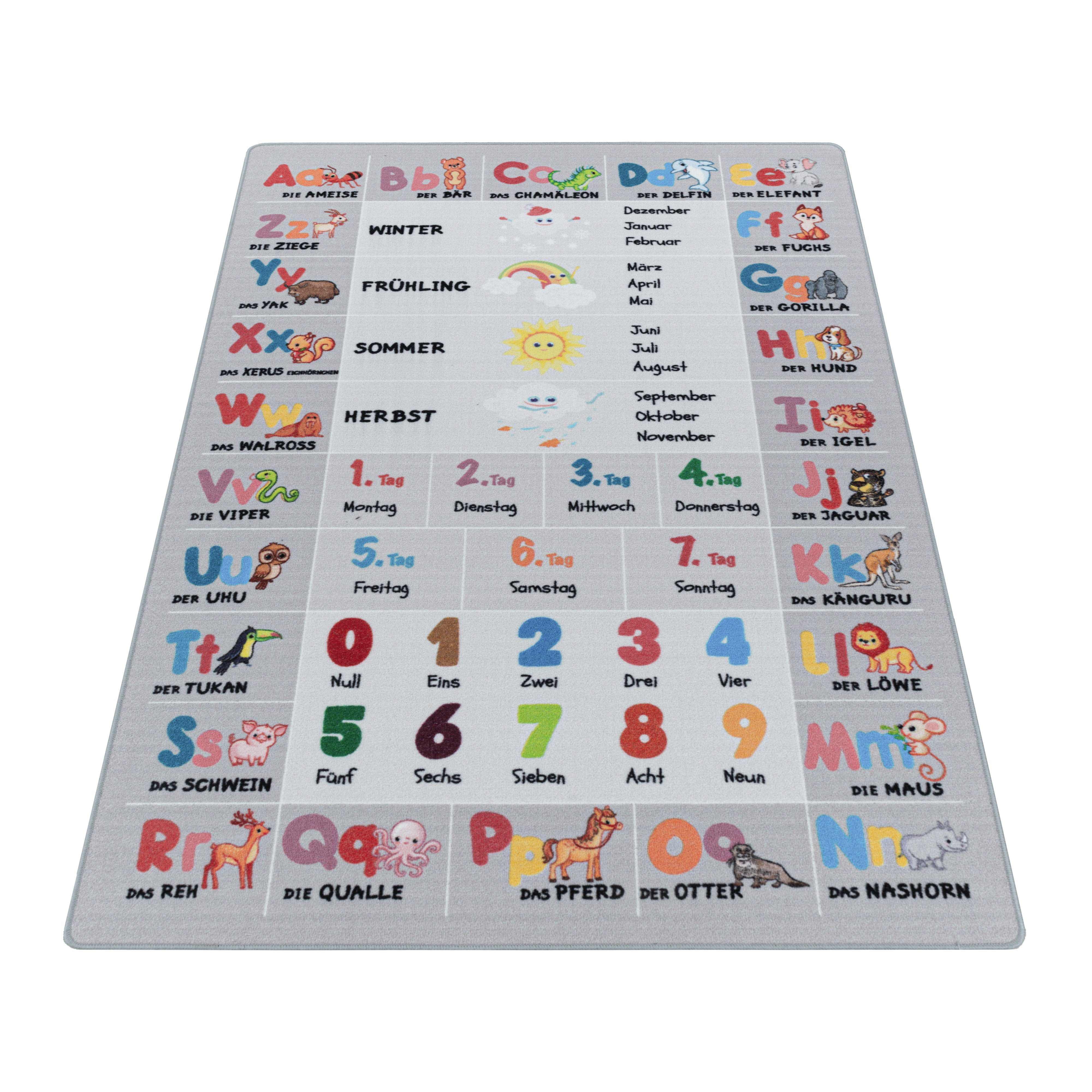 Stilvoll Günstig Kinderteppich Teppich für den Flur oder Küche Alphabet - Buchstaben - Zahlen - Tiere, Läufer, Höhe: 7 mm