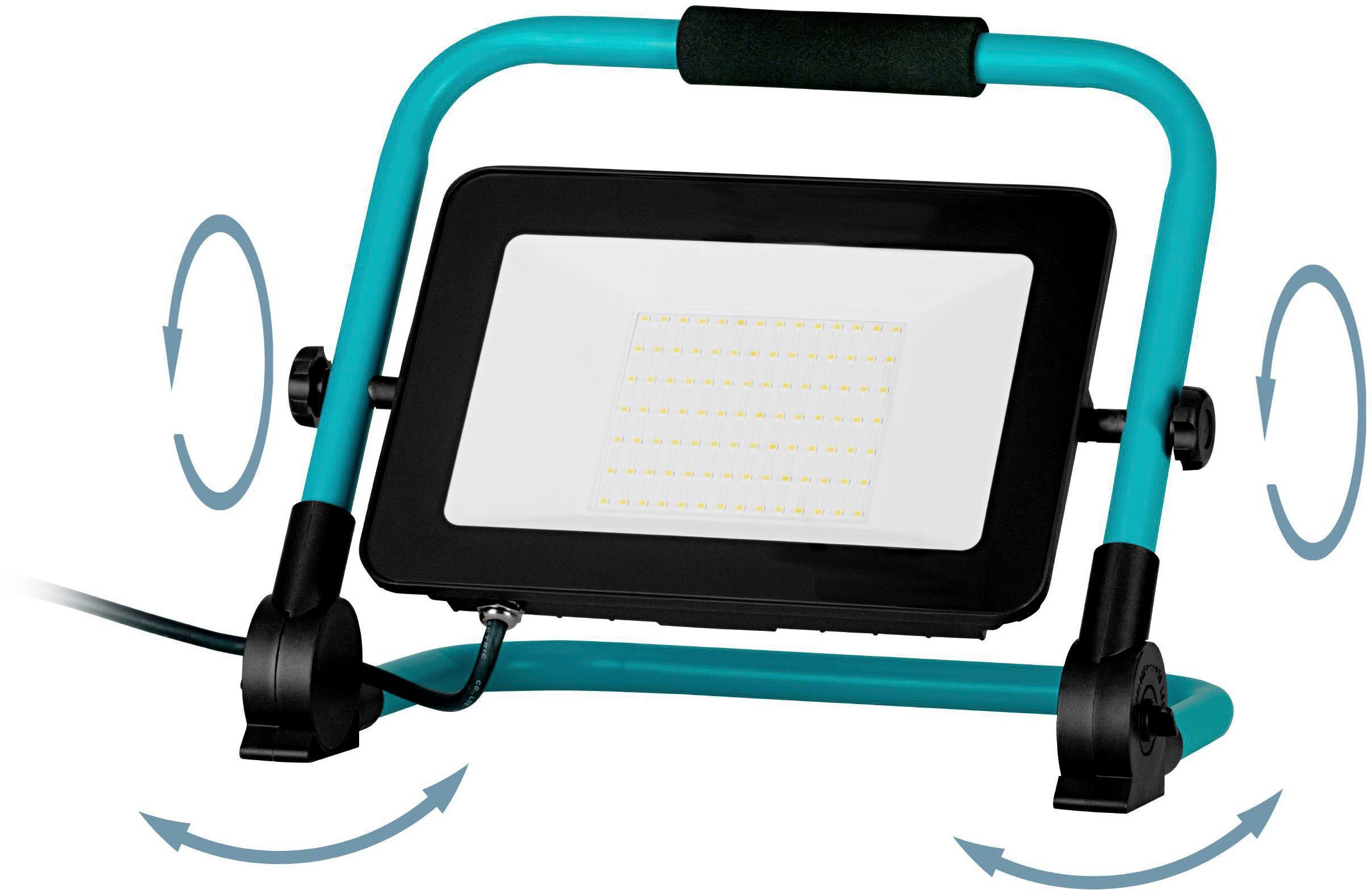 EGLO LED Wandstrahler Avelar Strahler, tragbare Arbeitsleuchte, Arbeitsscheinwerfer, IP65, LED fest integriert, Neutralweiß, Stehleuchte - L29,5 x B21,5 x H36,5 cm - schwarz, türkis - 100W inkl.
