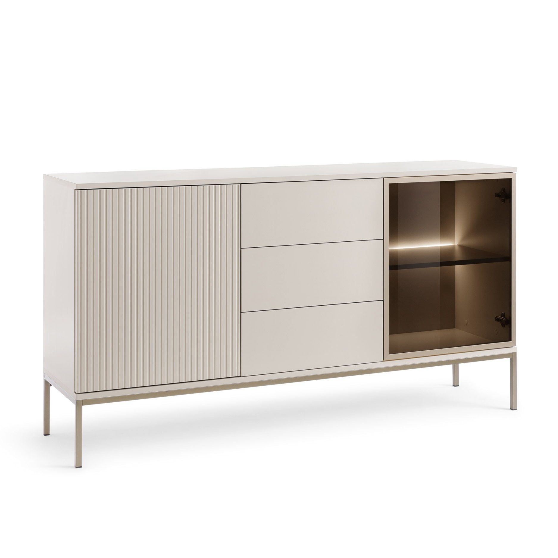 Masseno Kommode SENTIERO 154 cm Sideboard mit 3 Schubladen und 2 Türen Kaschmir