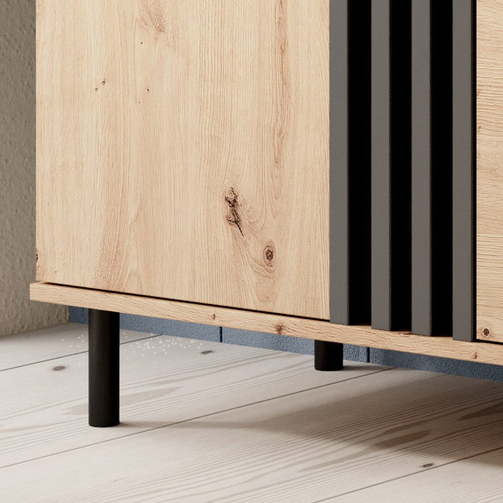 Lomadox Wohnzimmer-Set MATTAWA-167, (Mega-Spar-Set, 4-St., Couchtisch Highboard Lowboard Sideboard), Wohnwand, Eiche Dekor mit Couchtisch und Beleuchtung – Bild 2 von 5