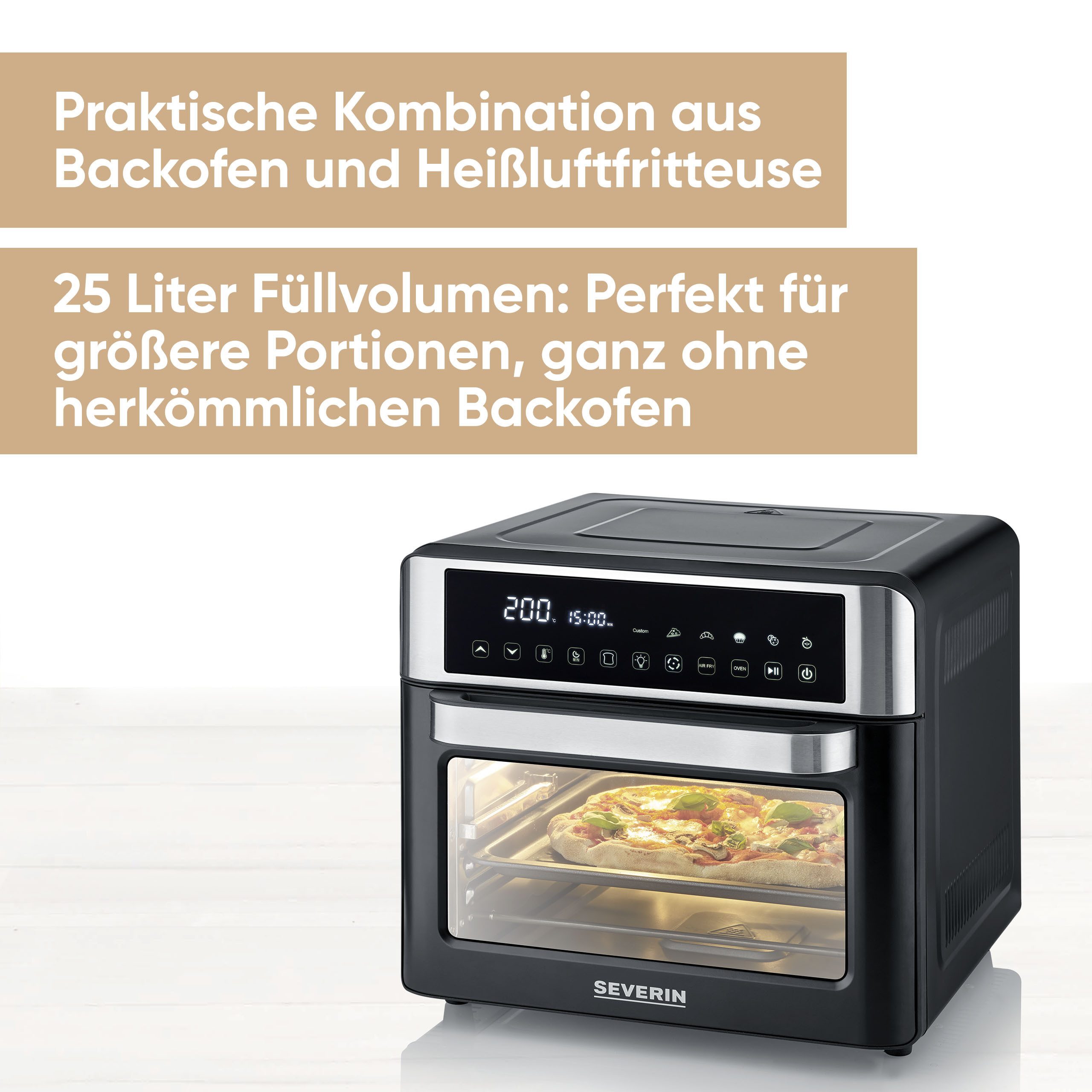 Severin Minibackofen TO 9579, 2-in-1 Backofen & Air Fryer, 25 l Garraum, 12 Automatikprogramme, kein