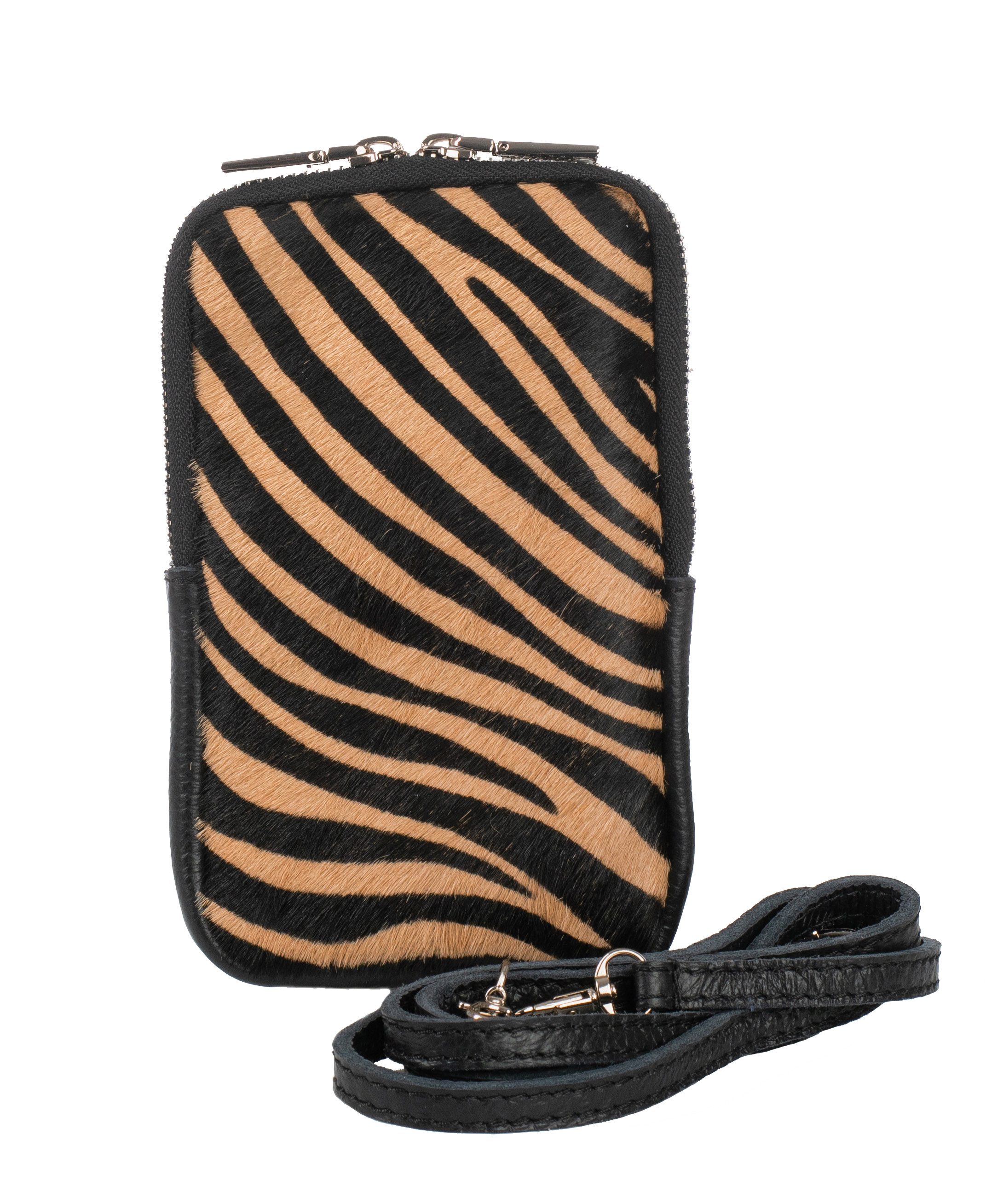 Cassandra Accessoires Handytasche Smartphonetasche, Umhängetasche, -Zebra- aus hochwertigem echtem Leder -Made in Italy-