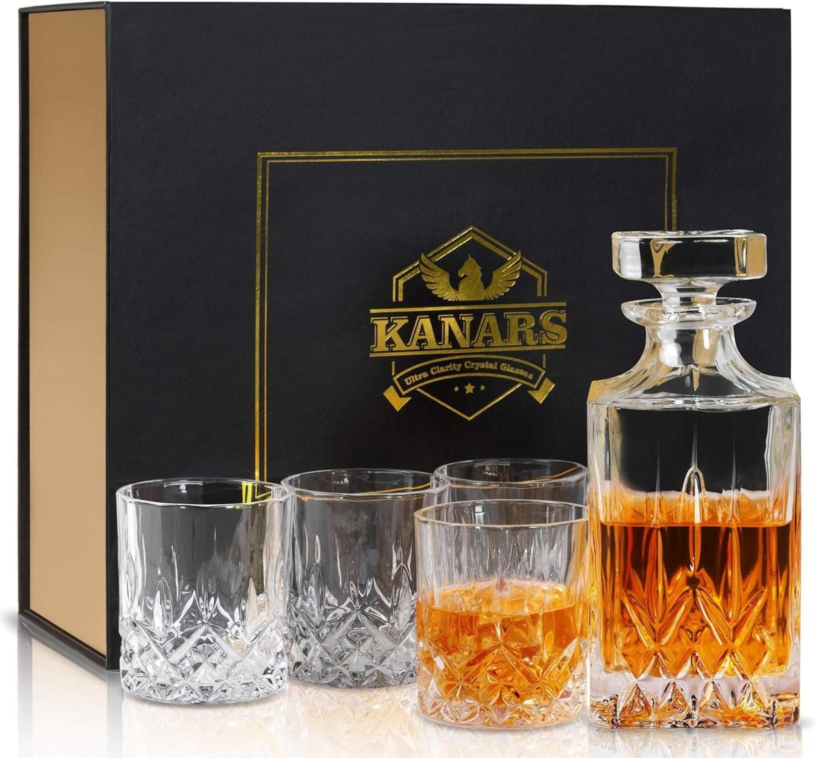 Whiskyglas Whiskey Gläser und Karaffe Set Kristall 750ml 5-teilig