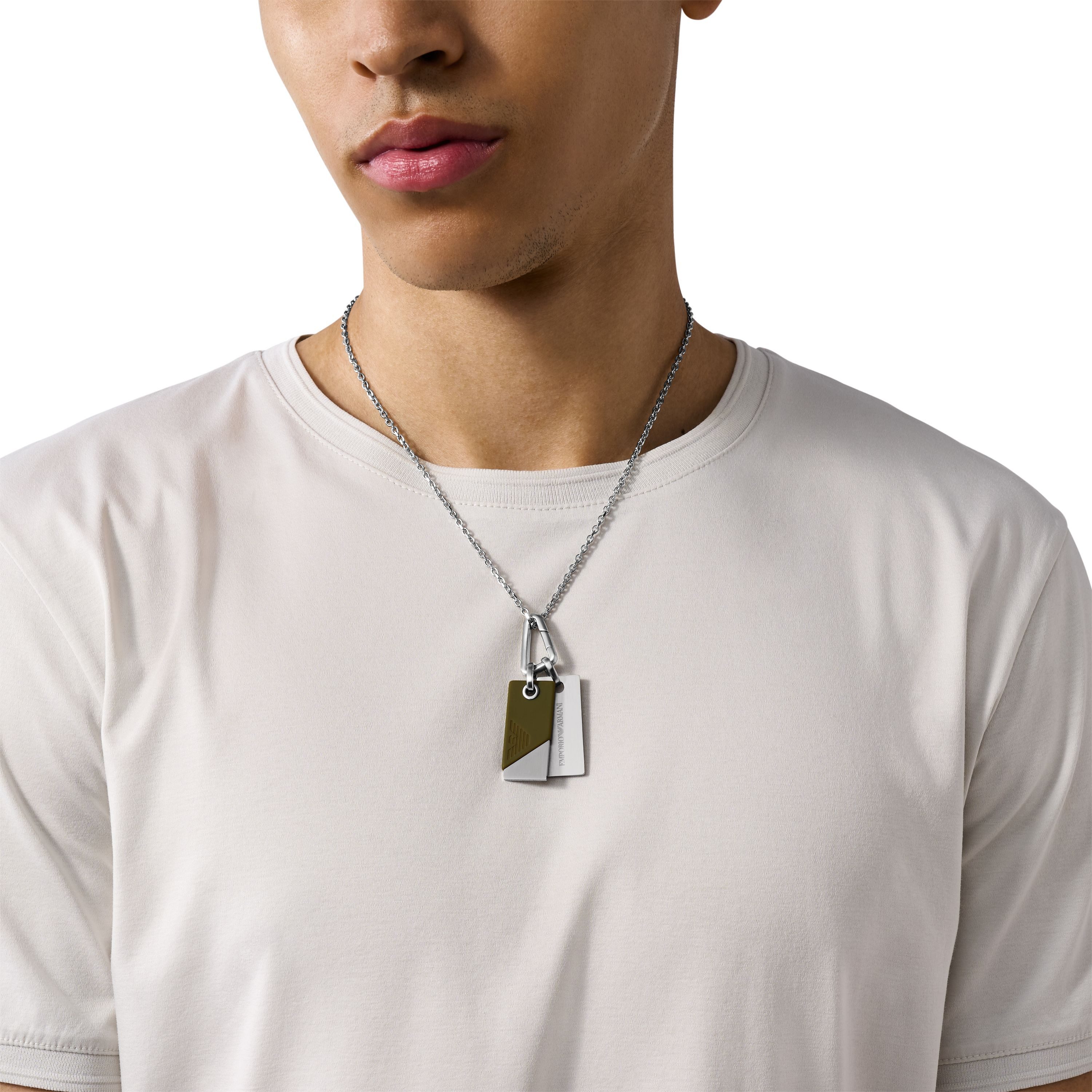 Emporio Armani Kette mit Anhänger Schmuck Geschenk Edelstahl Silikon Armschmuck (Set, 3-tlg)