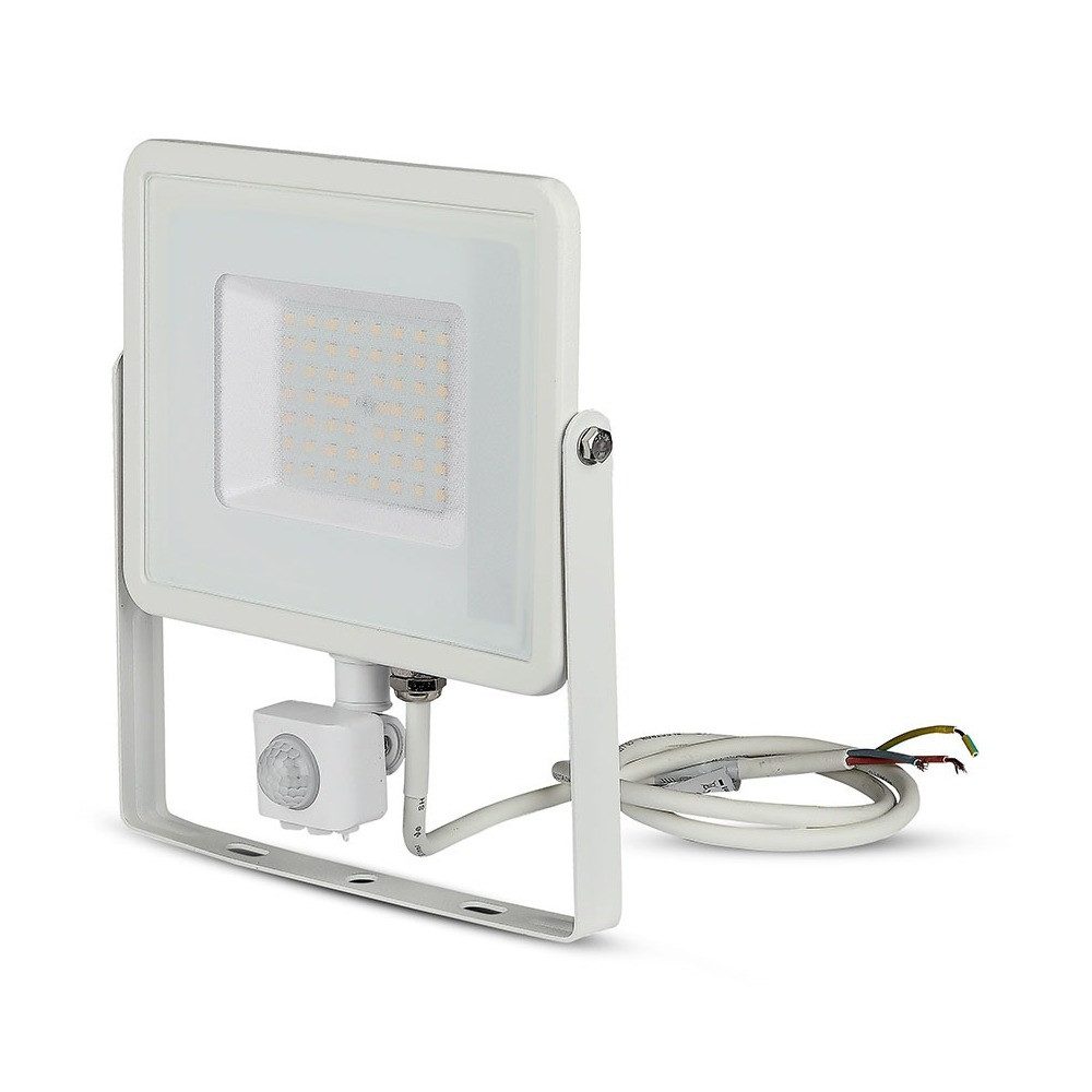 V-TAC LED Flutlichtstrahler, LED-Leuchtmittel fest verbaut, Warmweiß, LED Außenwandstrahler verstellbar Bewegungsmelder Weiß H 23,43 cm