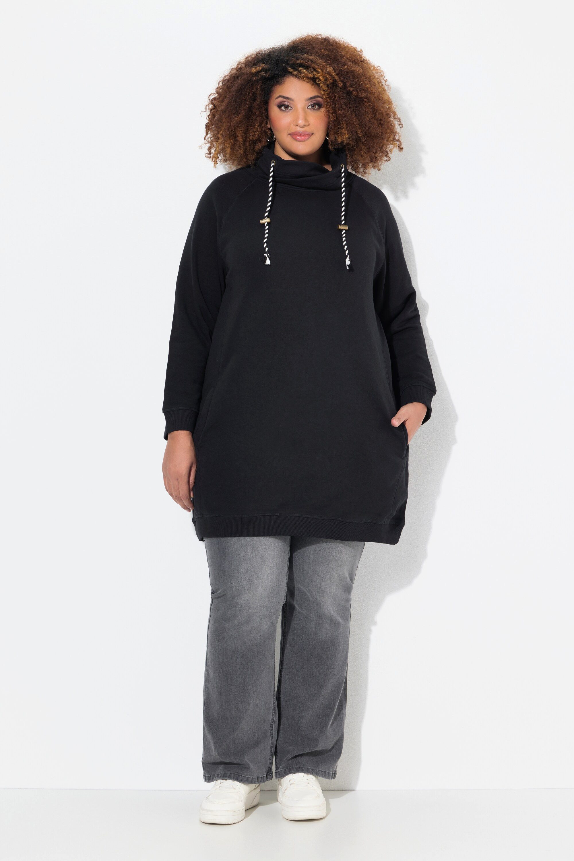 Ulla Popken Jerseykleid Sweatkleid Stehkragen Langarm Taschen