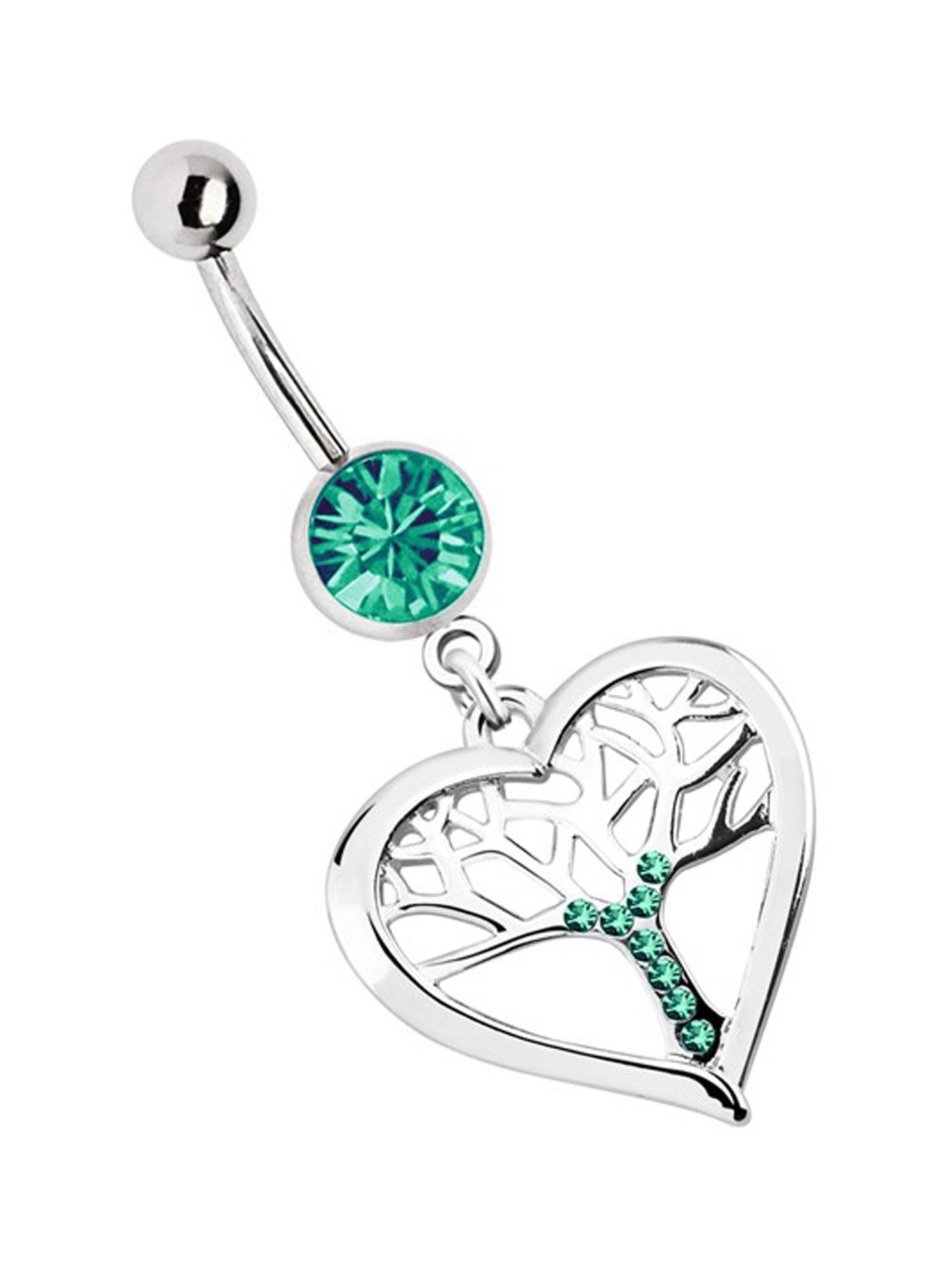 Adelia´s Bauchnabelpiercing Piercing Piercing Bauchnabelpiercing, 316l Stahl Banane - türkis mit Stein und Herz mit Lebensbaum