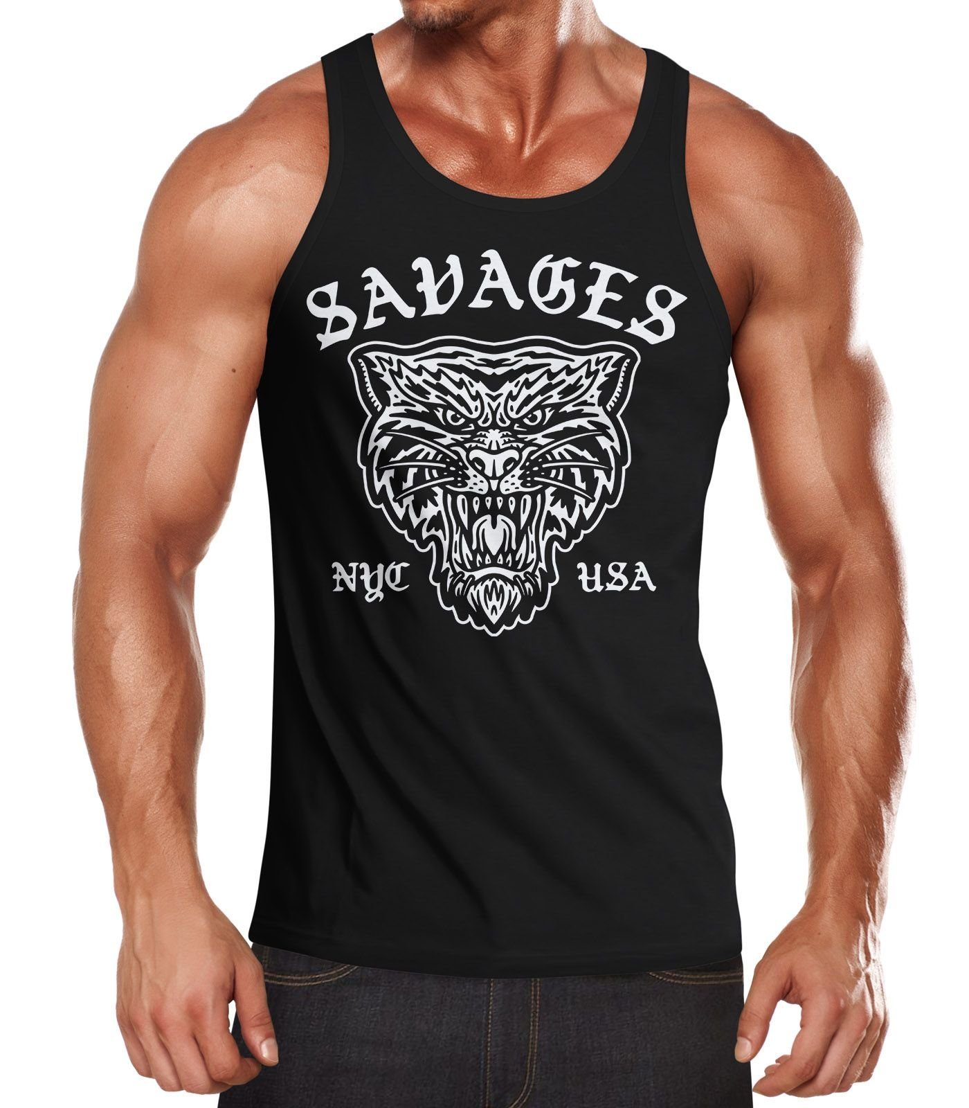Neverless Tanktop Herren Tank-Top Tiger Vintage Print Muskelshirt Muscle Shirt mit Print