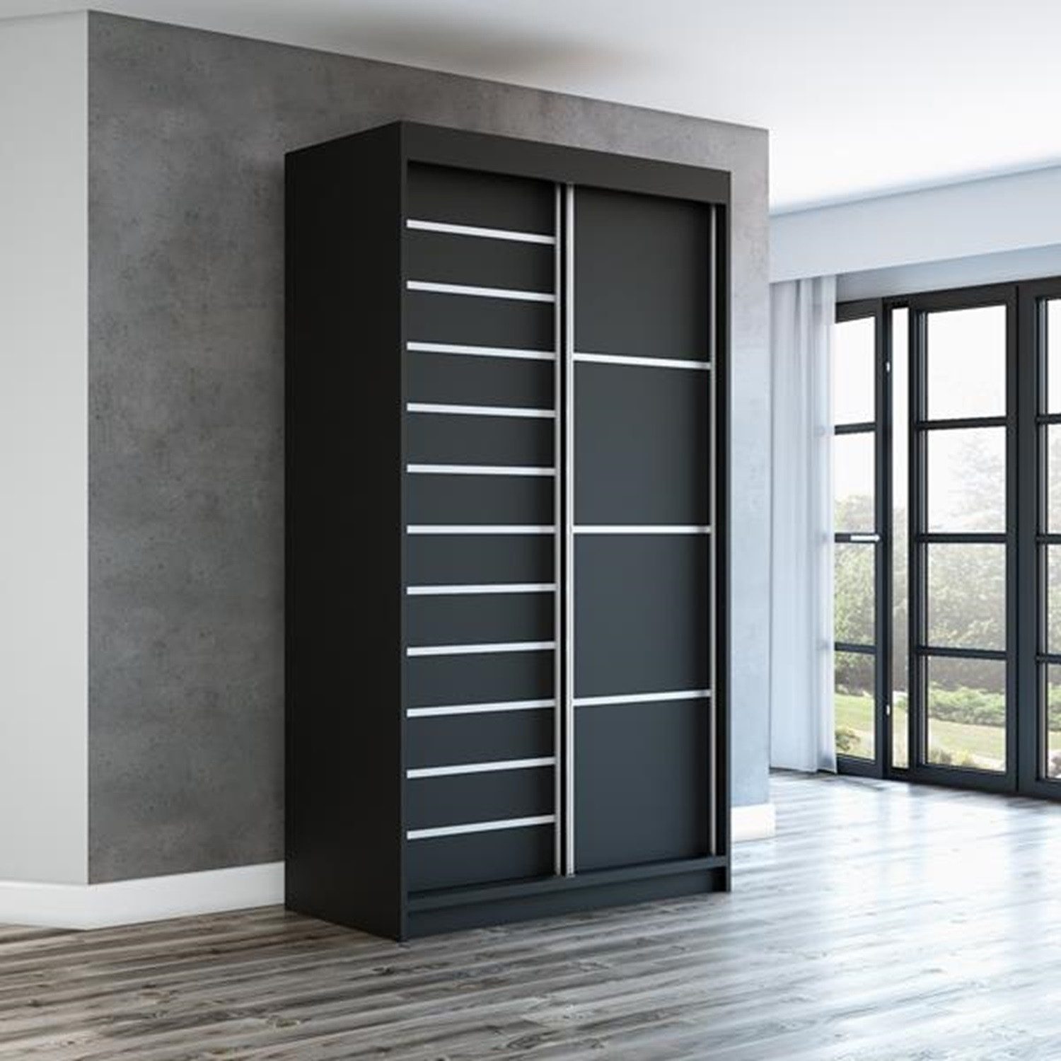 A&J MöbelLand GmbH Schiebetürenschrank COLIN (TOP ANGEBOT! Geräumiger Schrank mit viel Stauraum:6 Regalen und 1 Kleiderstange – -ideal zur Aufbewahrung von Kleidung und Accessoires. TOP PRODUKT! Farbe und Größe (120 cm, 160 cm, 180 cm) zur Auswahl -wählen Sie das ideale Modell für Ihr Schlafzimmer!, Kleiderschrank mit Regalen) Breite: 120 cm, 160 cm, 180 cm, Höhe: 215 cm, Tiefe: 59,5 cm