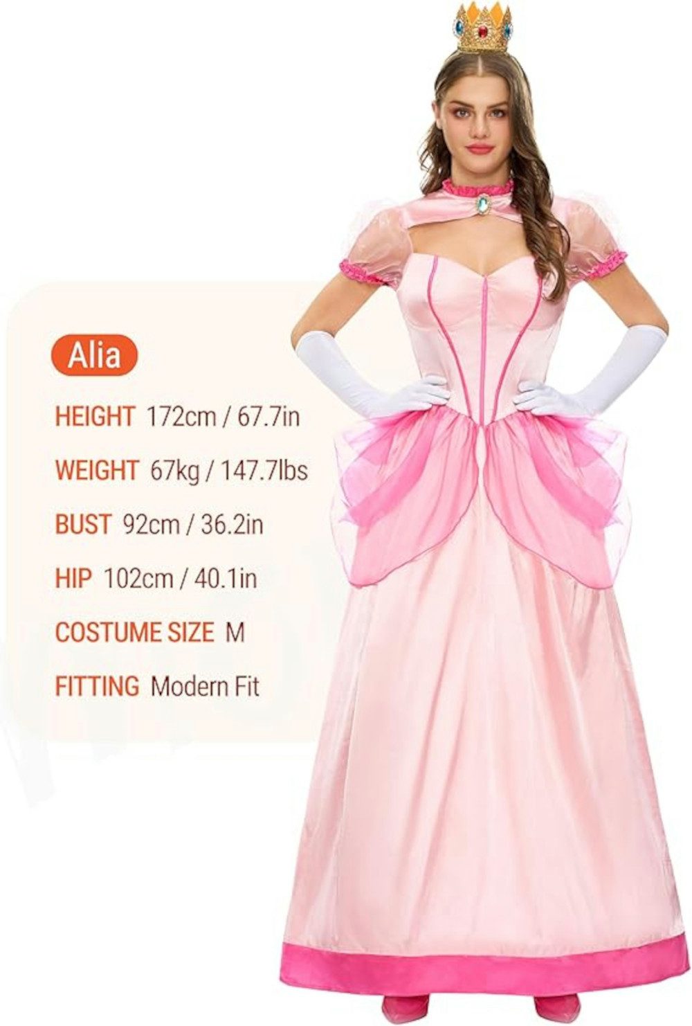 UE Stock Prinzessin-Kostüm Damen Prinzessin Kleid Kostüm mit Krone und Handschuhen Gr. S Rosa, für den perfekten Prinzessinnen-Look