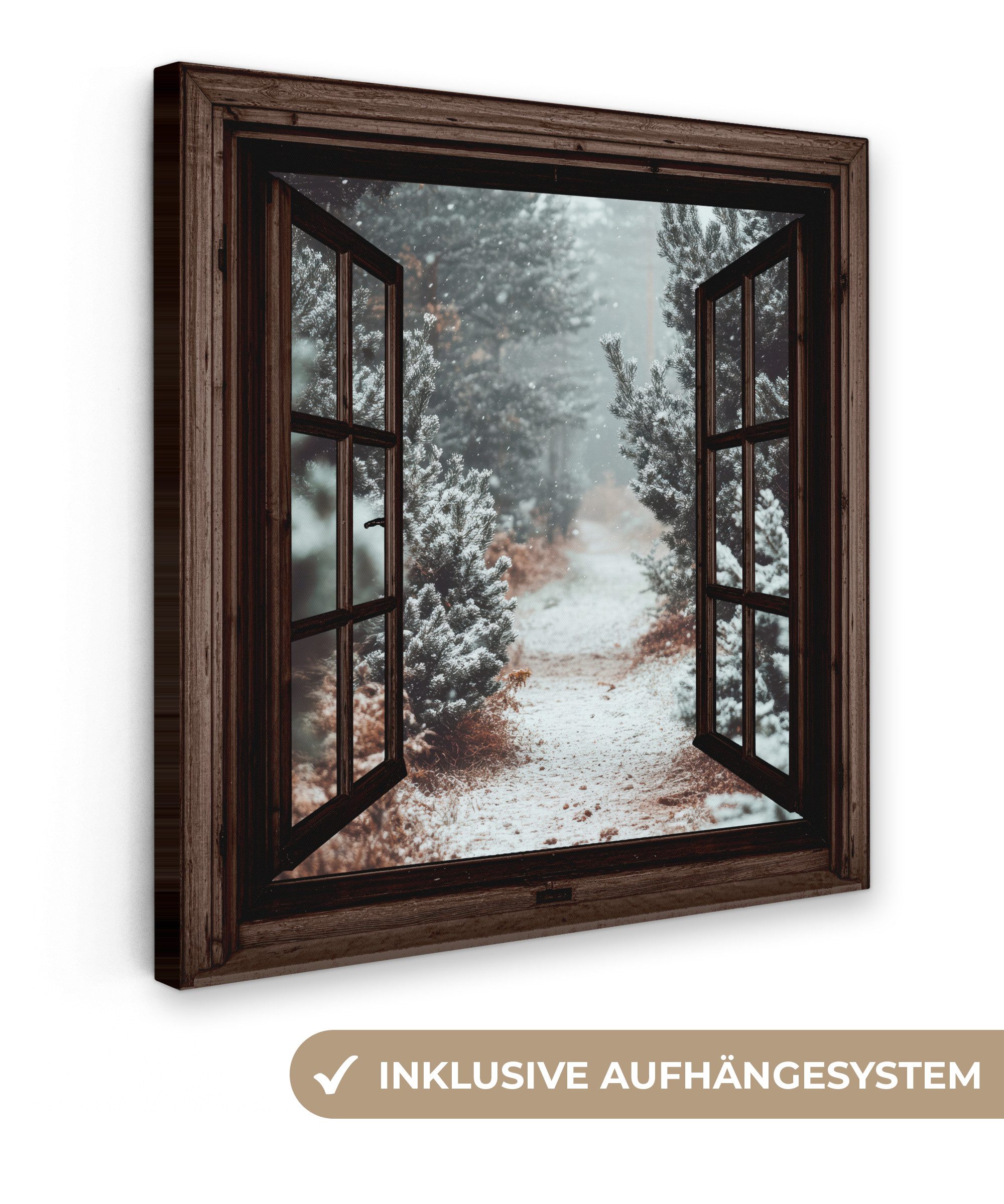 OneMillionCanvasses® Leinwandbild Wald - Winter - Bäume - Natur - Weg - Aus günstig online kaufen