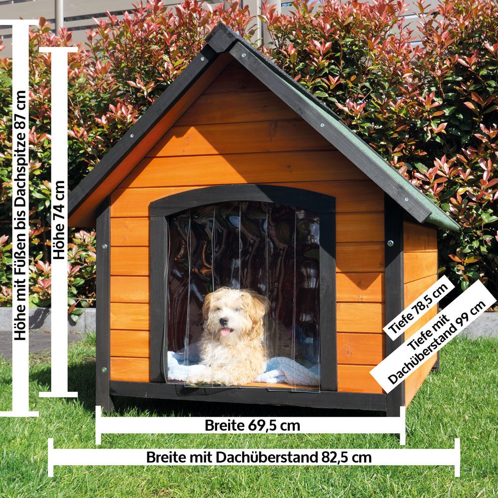 Zooprinz Hundehütte Luna mit Klappdach und Lamellen, Bitumenbahnen, wetterfest lasiertes Kiefernholz, für mittelgroße Hunde