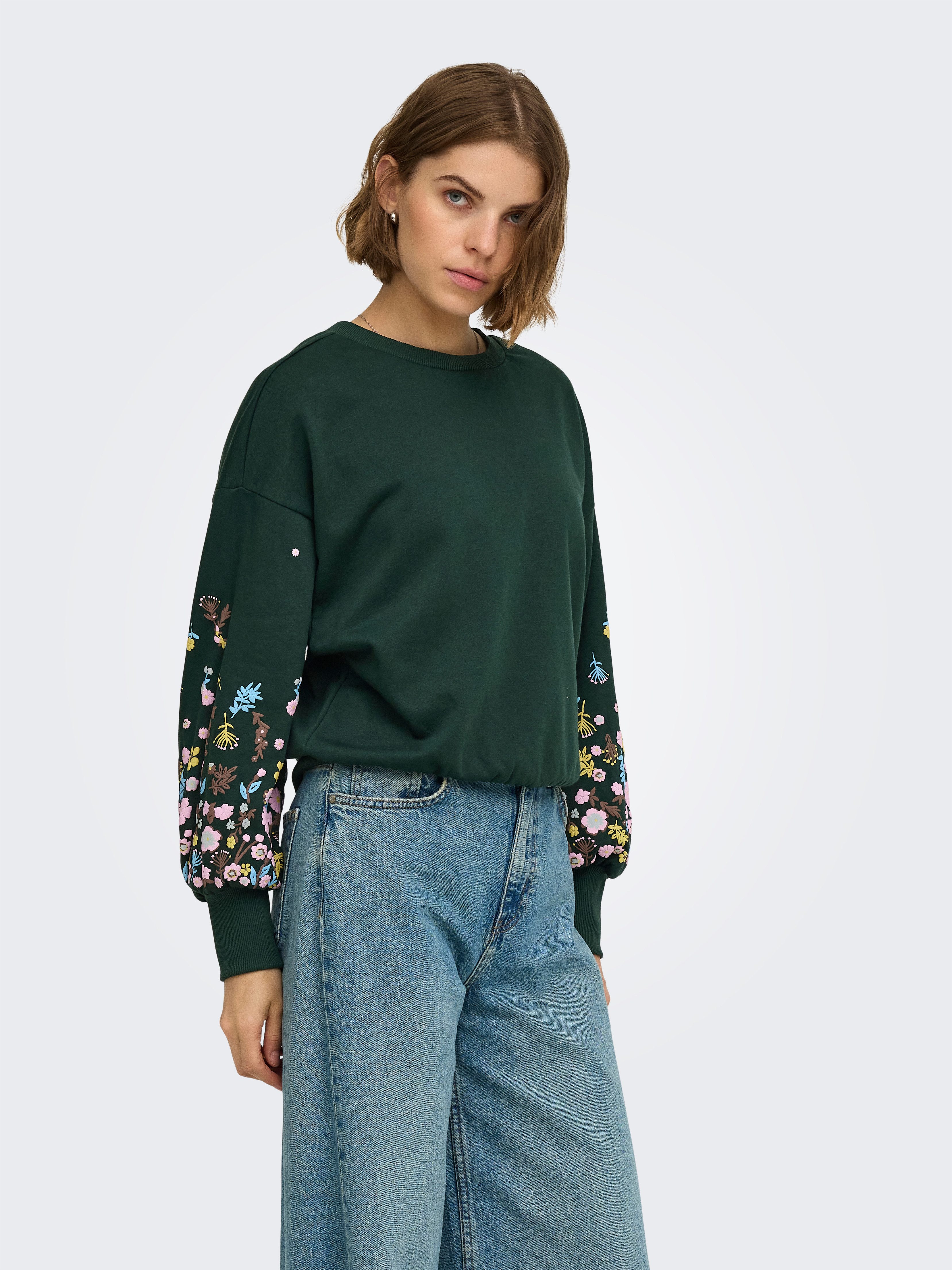 ONLY Sweatshirt ONLBROOKE L/S O-NECK FLOWER SWT Baumwollmischung, regular fit – Bild 2 von 5