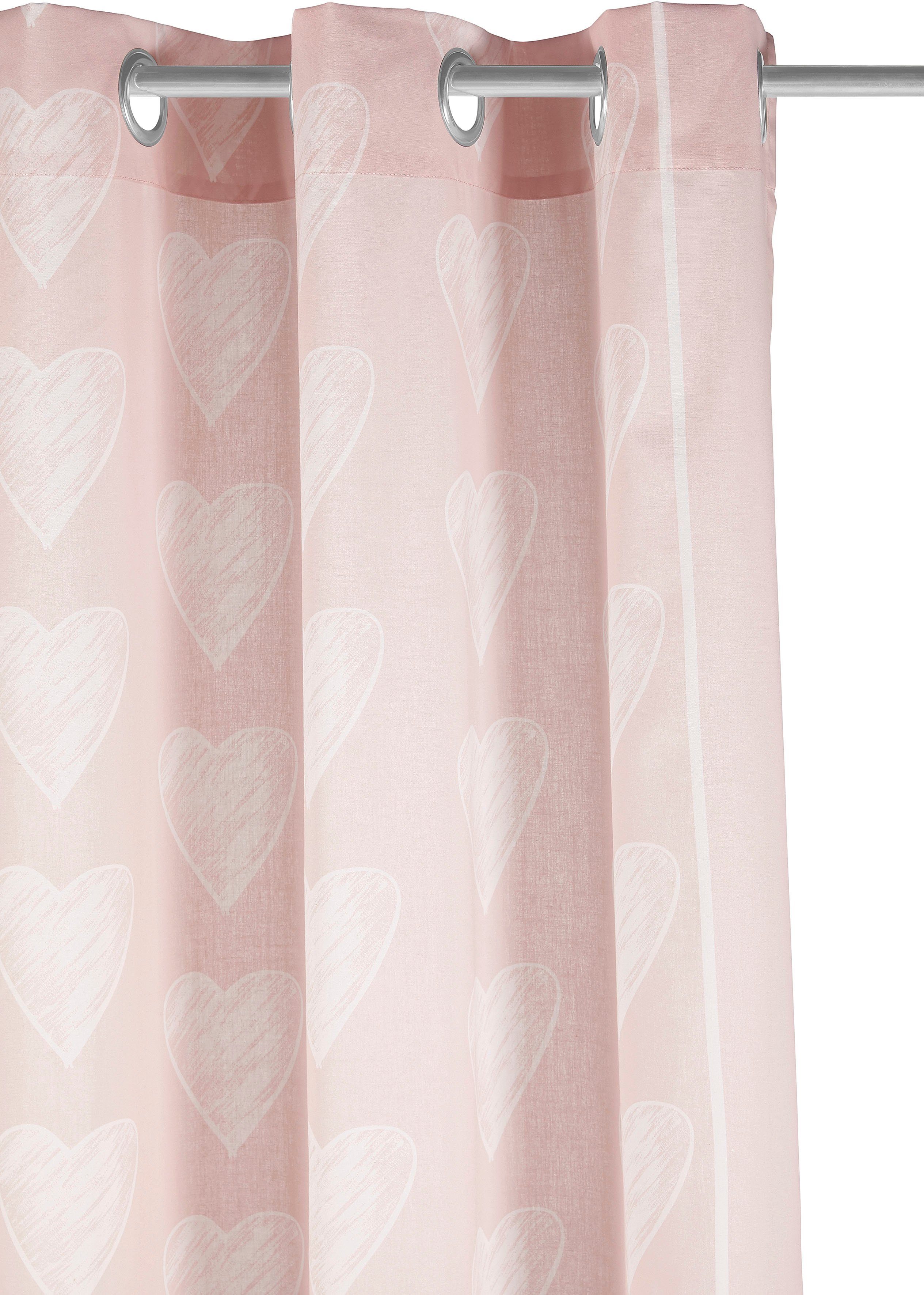 Gardine Love, rosé Polyester, St), Kindergardine, halbtransparent, Größen, (1 verschiedene Ösen Herz Lüttenhütt, halbtransparent, nachhaltige