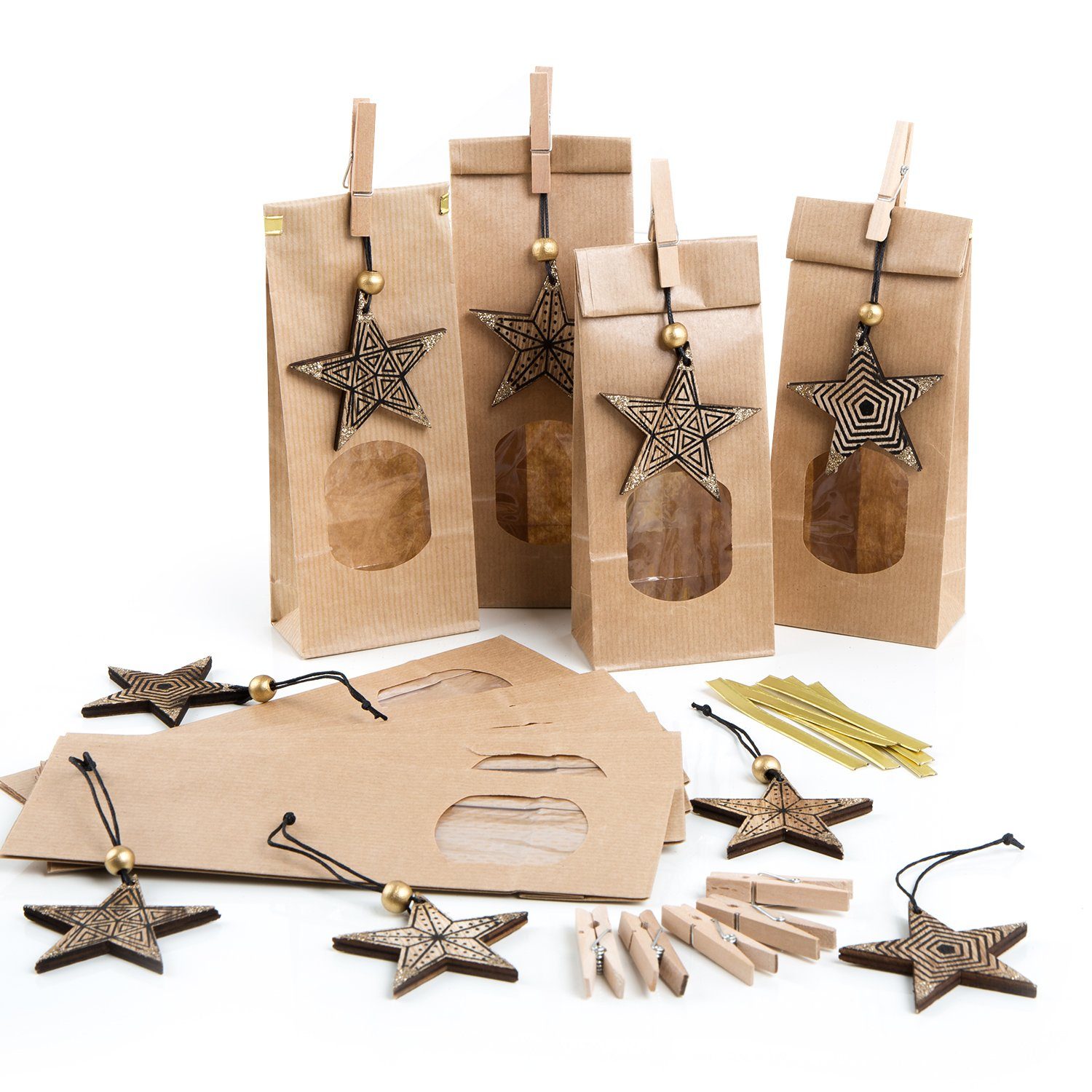 Logbuch-Verlag Geschenkbox 9 Teetüten Blockbodenbeutel mit FENSTER 7x20,5x4cm (Spar Set, 9 St), Tüten