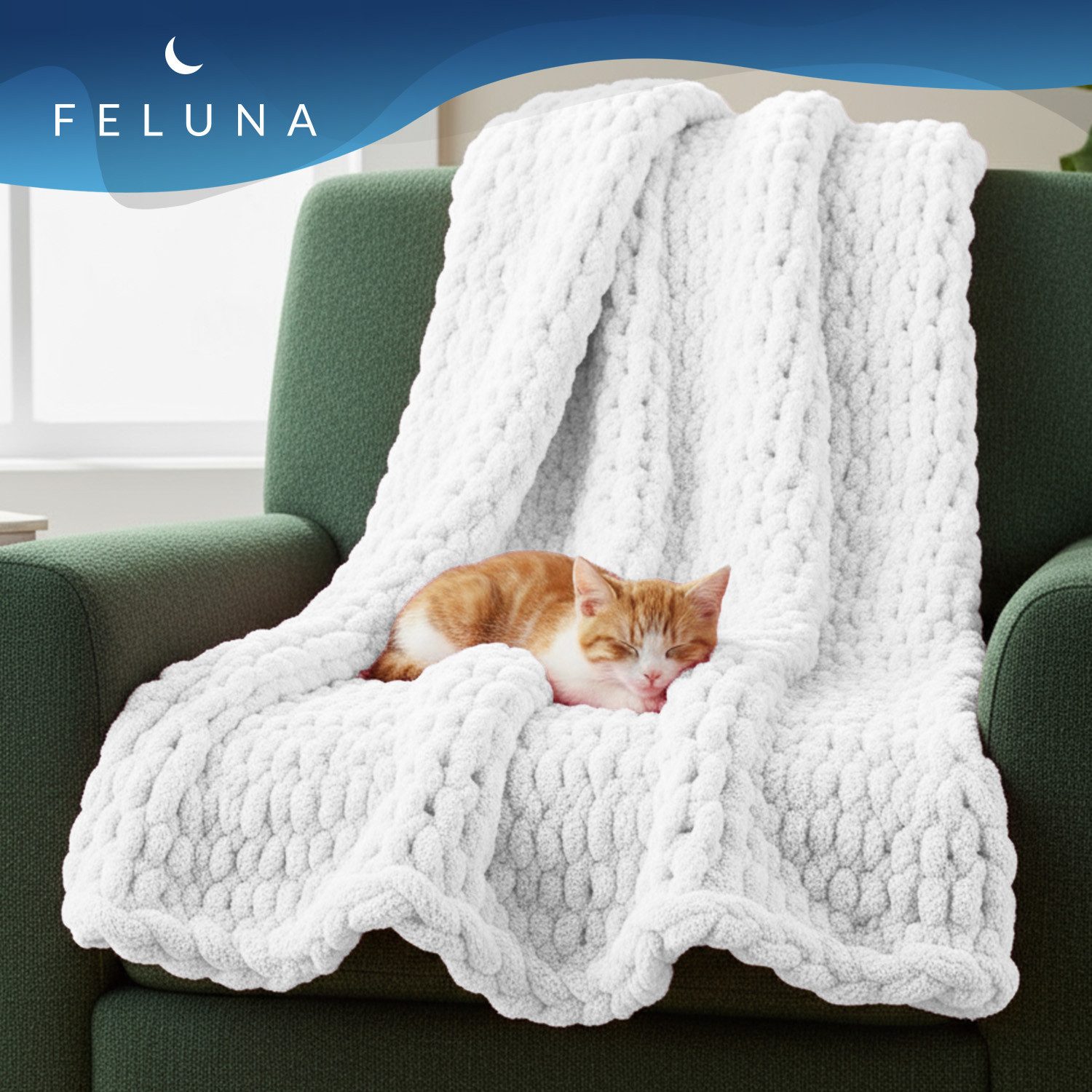 Wohndecke Grobmaschige Wohlfühldecke, Feluna, Flauschige Kuscheldecke Grobstrick Tagesdecke – Bild 4 von 5