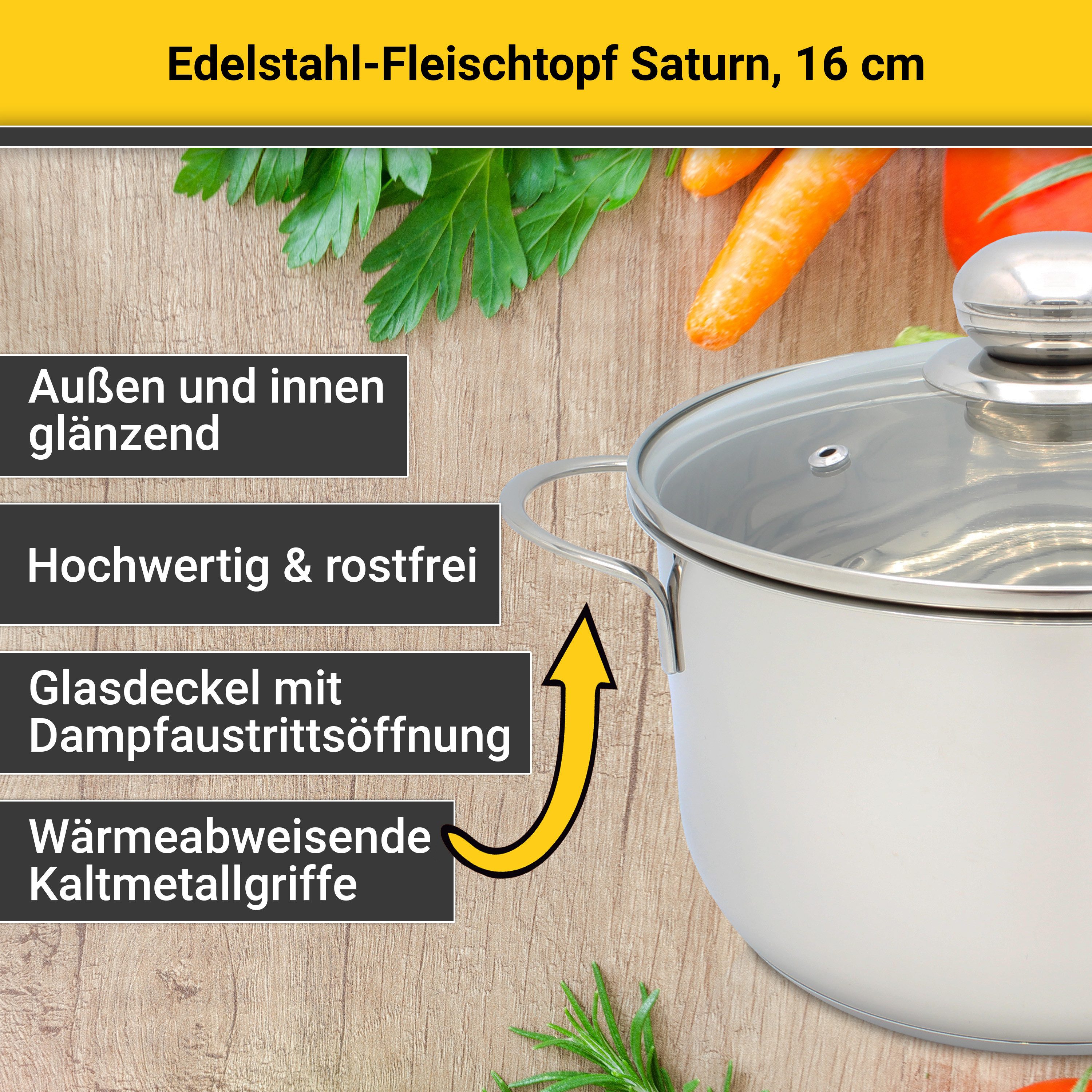 Krüger Fleischtopf Saturn, Edelstahl (1-tlg), Glasdecke für praktisches Sichtkochen