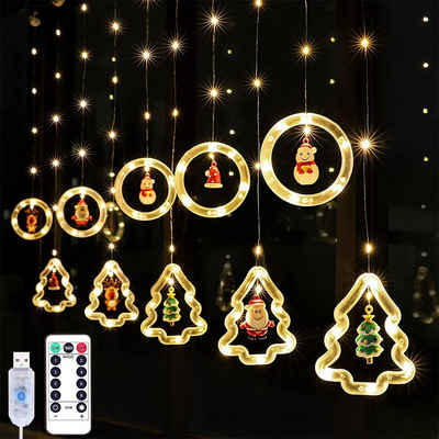 XIIW LED Nachtlicht »Weihnachtsbeleuchtung Lichterkette Fenster Innen Lichtervorhang USB«, 3m, 8modi, Timer, Weihnachtsbaum Lichternetz mit Weihnachtsschmuck