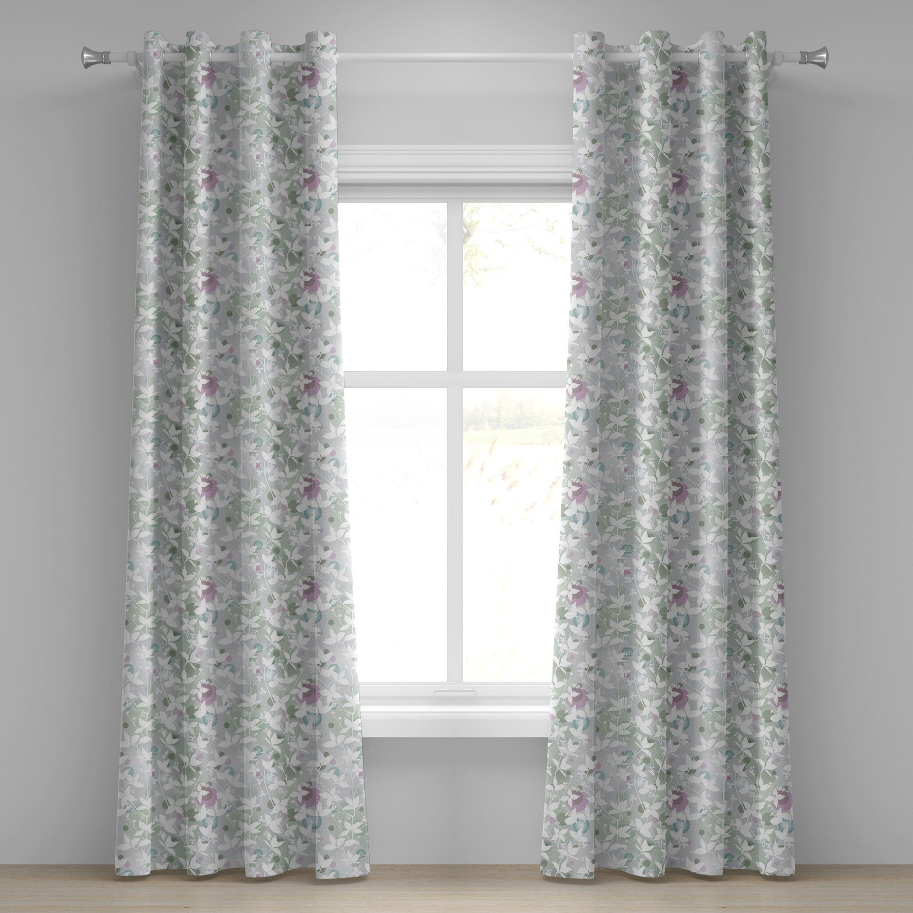 Gardine Dekorative 2-Panel-Fenstervorhänge für Schlafzimmer Wohnzimmer, Abakuhaus, Blumen Jahrgang nahtlose Muster