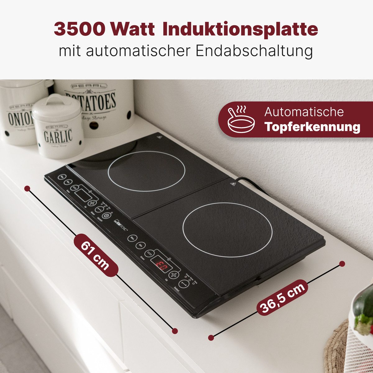 CLATRONIC Doppel-Induktionskochplatte DKI 3609, ECO-Save, 10 Temperaturstufen, Sensor Touch