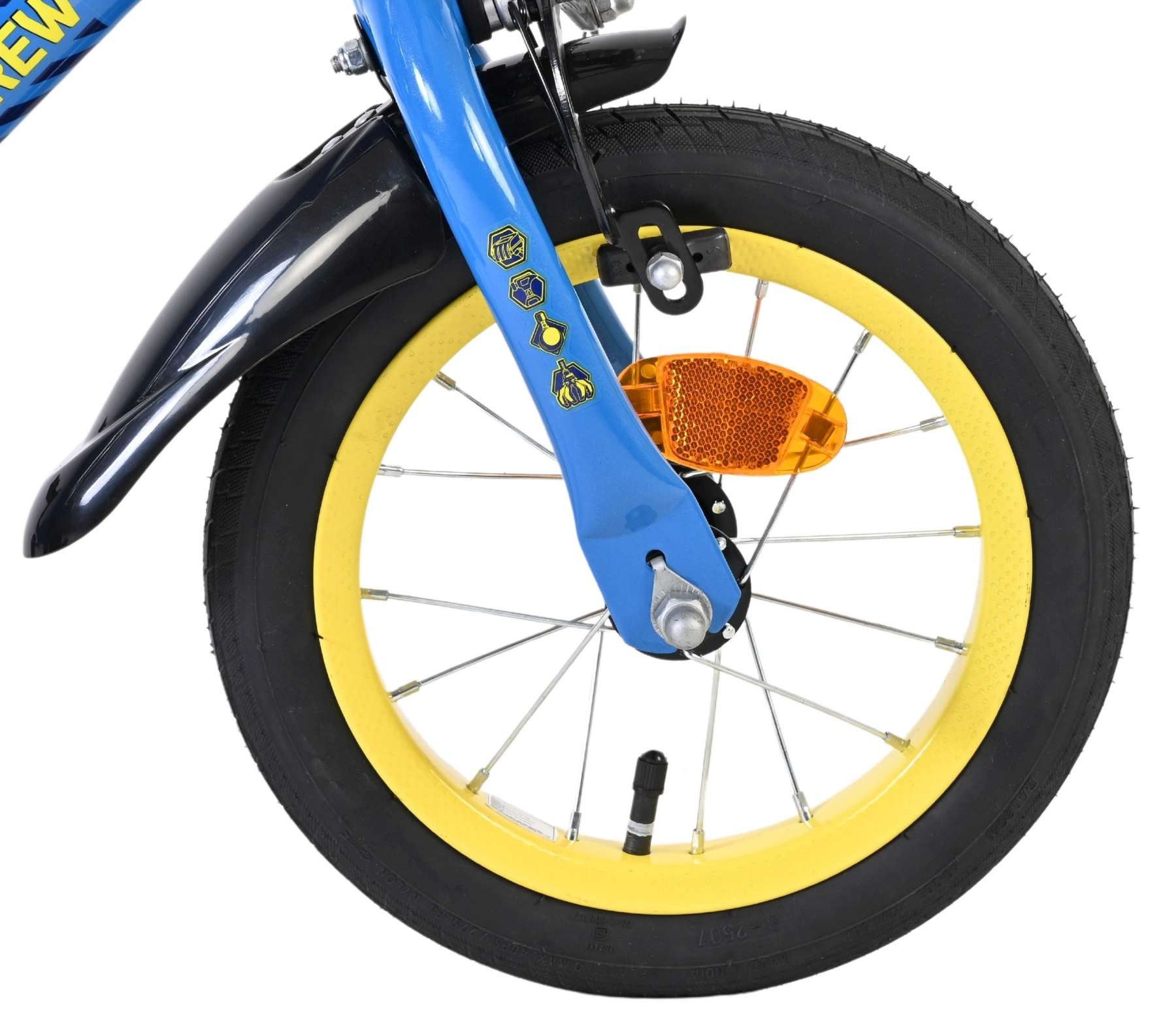 Volare Kinderfahrrad Rubble & Crew 12 Zoll Jungen Blau - Zwei Handbremsen und Luftreifen, Geeignet für 3–4 Jahre (Kleidergr. 98–104), abnehmbare Stützräder