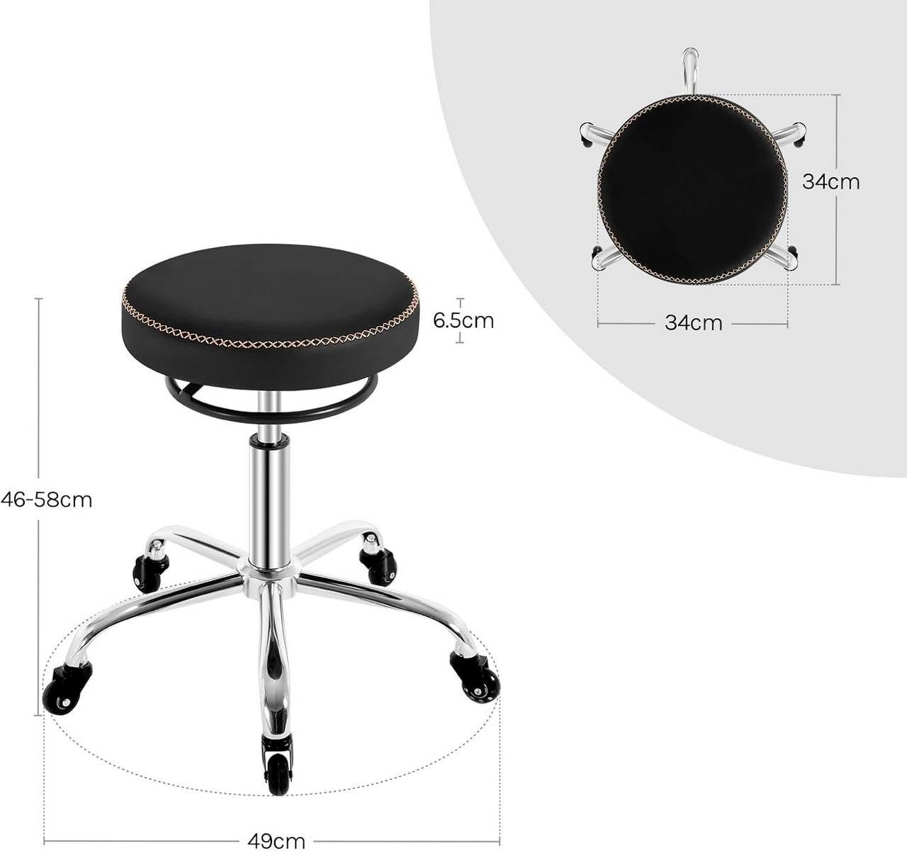 Woltu Drehhocker (1 St), 360° drehbar, mit Rollen, runder Hocker