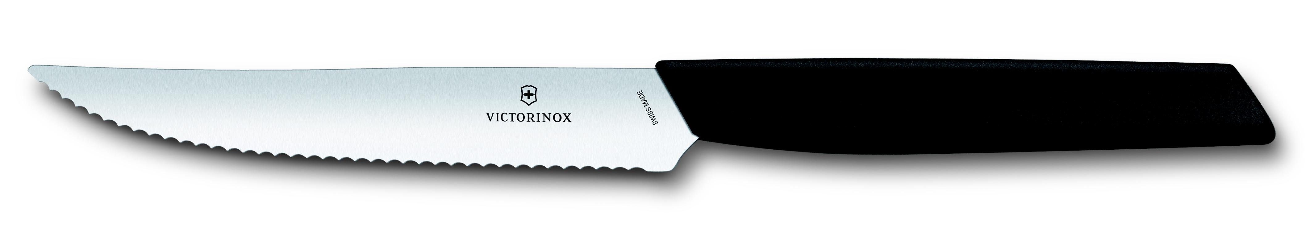 Swiss Victorinox schwarz Modern Steakmesser, Taschenmesser 12cm, Wellenschliff,