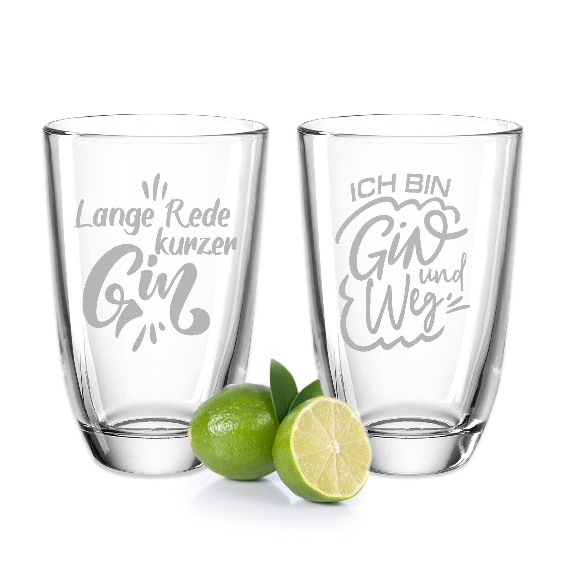 GRAVURZEILE Cocktailglas 2er Set GIN-Gläser - Lange Rede kurzer GIN & Ich bin GIN und Weg, Glas, Montana Geschenkset für Gin Liebhaber