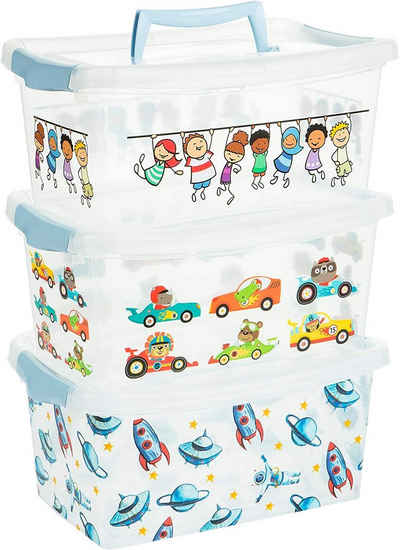 Centi Spielzeugtruhe Aufbewahrungsbox Kinder, Kisten Aufbewahrung mit Deckel (3 St., 4 l Kisten Aufbewahrung mit Deckel in Blau, Griff), Plastikbox mit Deckel Clickverschluss, Boxen Aufbewahrung