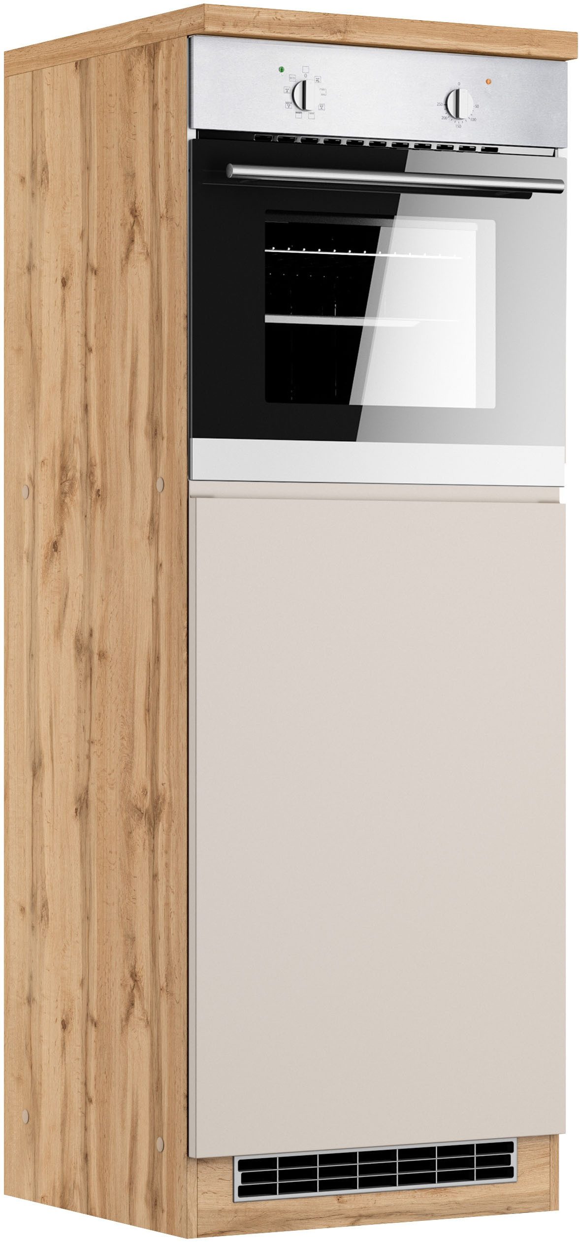 KOCHSTATION Backofen/Kühlumbauschrank KS-Virginia,neu in verbesserter Ausführung (Arbeitsplatte 38 mm stark, Stauraum, Softclose) Maße (B/H/T): ca. 60/166/60 cm, Türanschlag frei wählbar