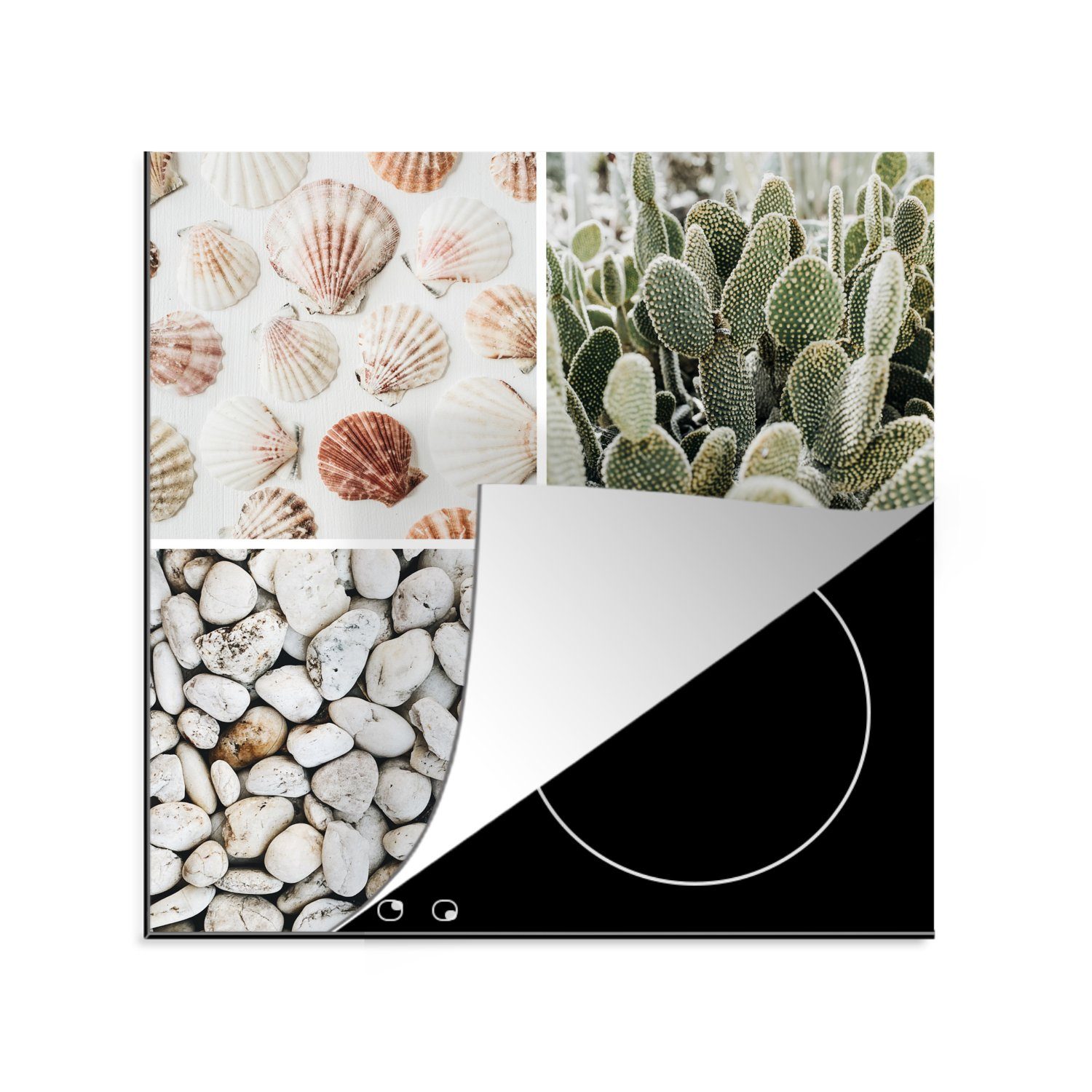 Herdblende-/Abdeckplatte - Sand für Arbeitsplatte MuchoWow Steine, - küche cm, tlg), Vinyl, Collage (1 Ceranfeldabdeckung, 78x78