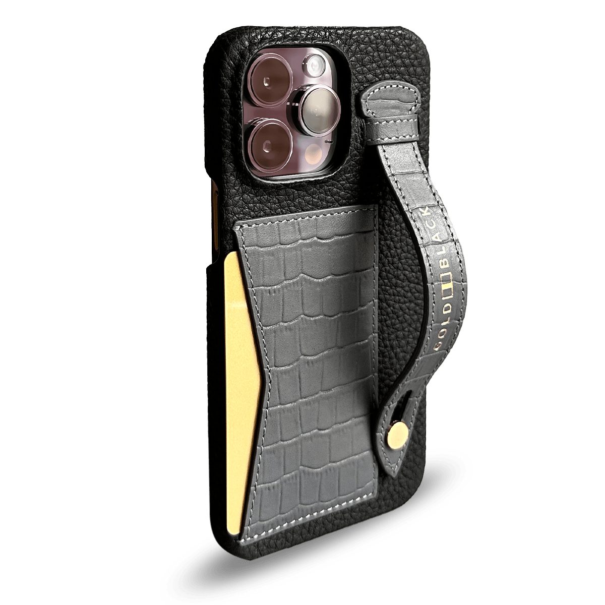 GOLDBLACK Handyhülle GOLDBLACK iPhone 14 Pro Max Slim Lederhülle Kroko-Prägung grau mit