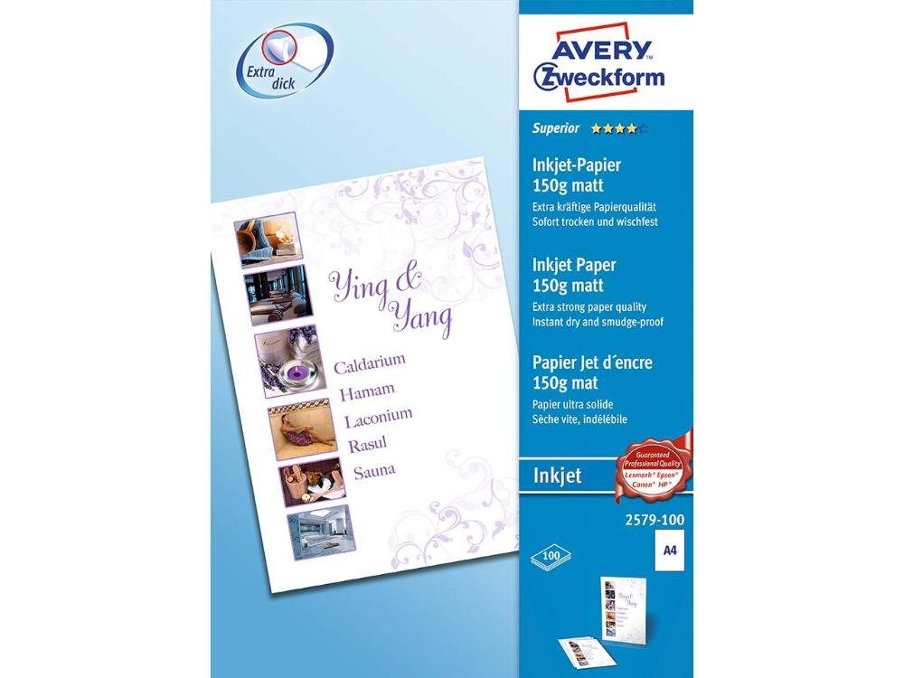 und Avery Kopierpapier g/m² Inkjet-Papier 150 Drucker- '2579-100' Zweckform Zweckform Avery