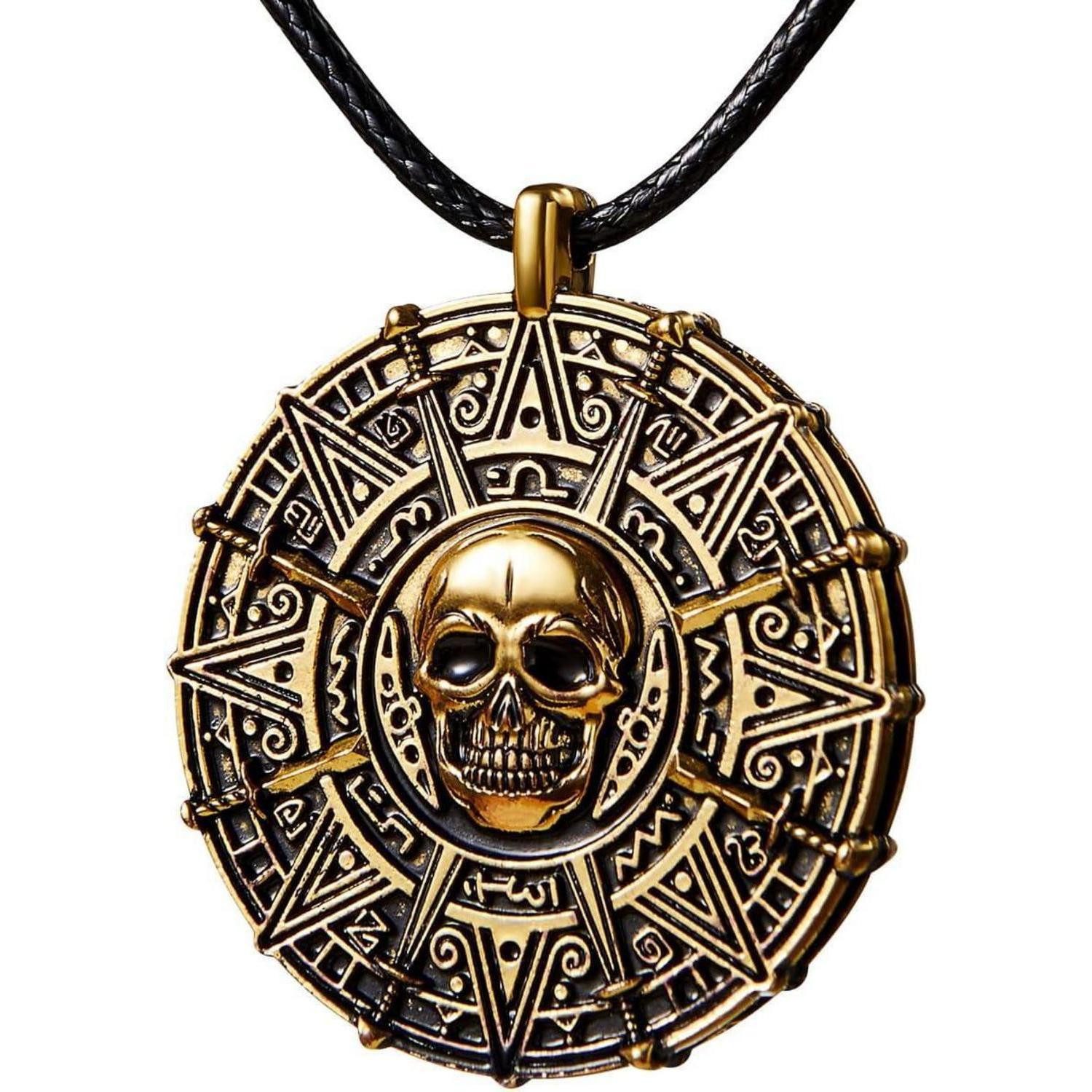 LuxusKollektion Kette und Anhänger Set Halloween Piraten Münzkette Piratenschädel Zubehör für Männer Frauen