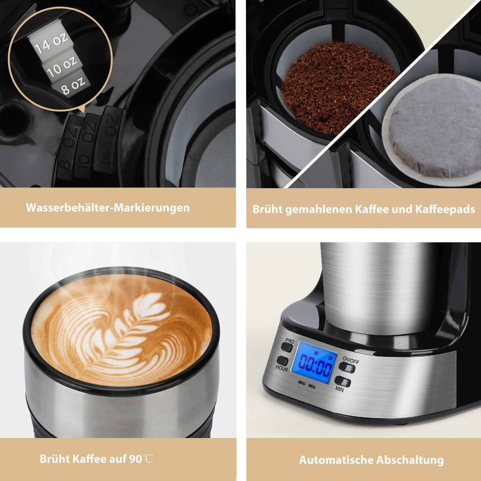 Aigostar Kaffeemaschine mit Mahlwerk, Korbfilter, Kaffeemaschine mit Thermobecher, 24h-Timer, AutoClean-Funktion – Bild 5 von 5