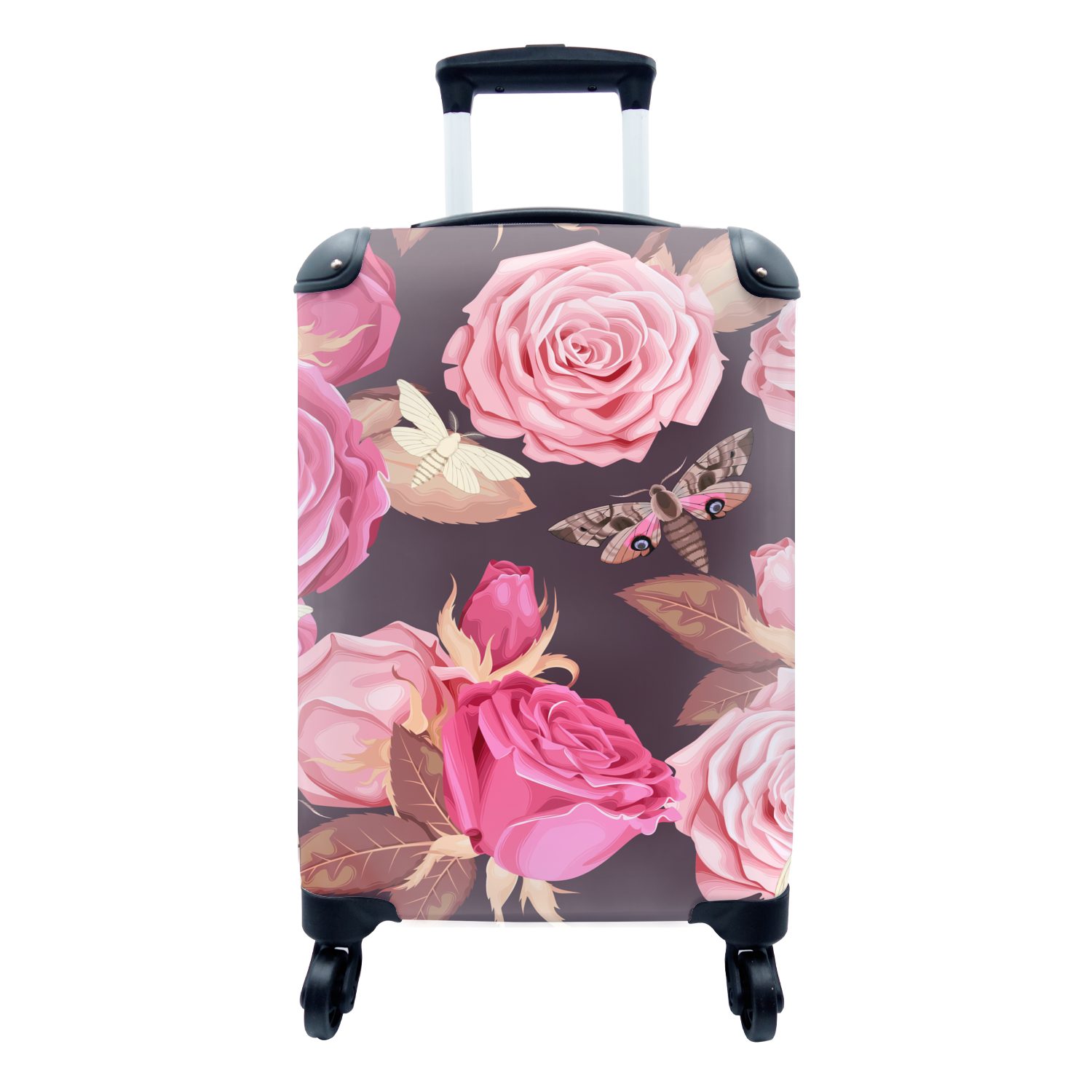 MuchoWow Handgepäckkoffer Natur - Rosen - Schmetterlinge, 4 Rollen, Reisetasche mit rollen, Handgepäck für Ferien, Trolley, Reisekoffer