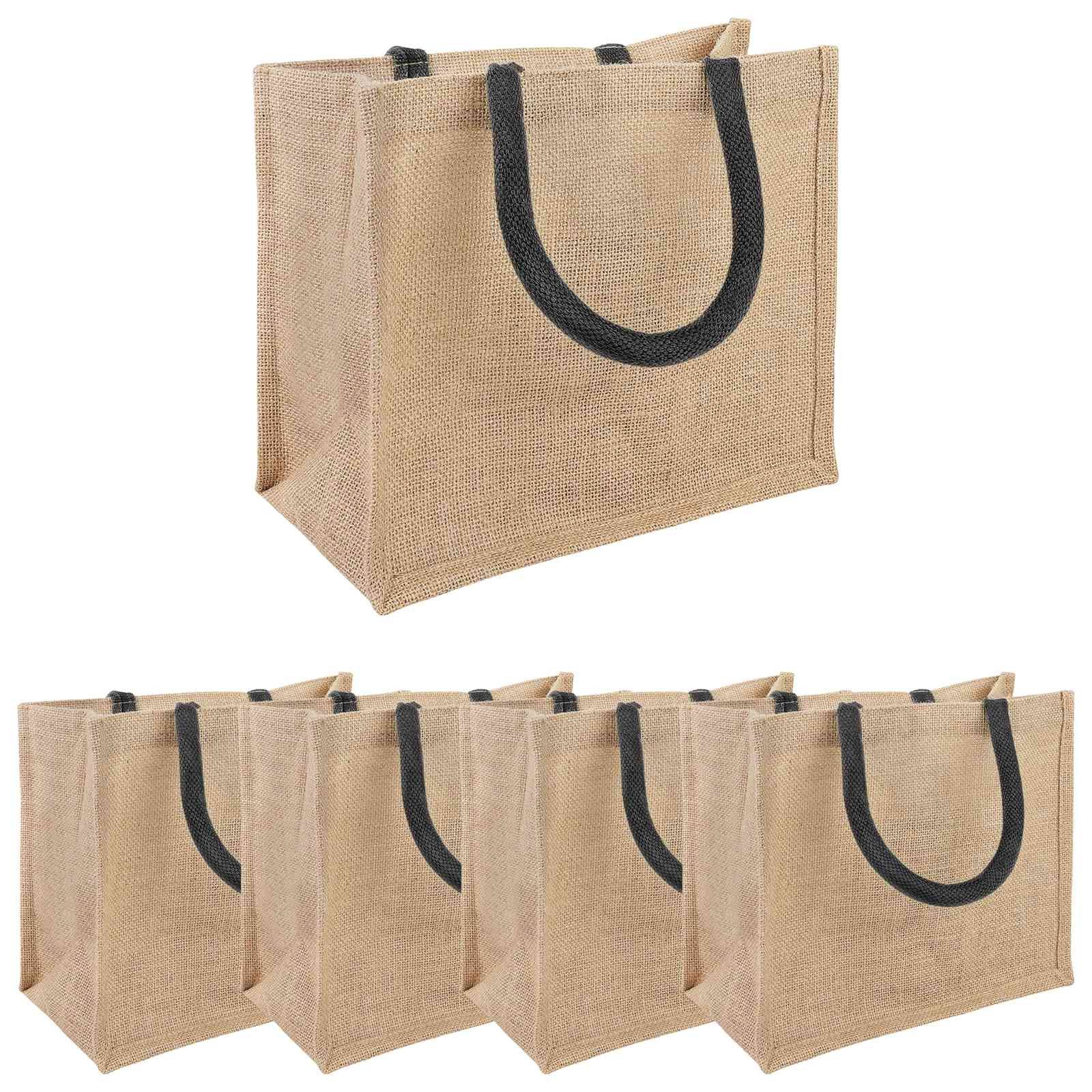 vidaXL Einkaufstrolley Jute-Handtaschen 5 Natürlich und Schwarz 26 x 22 x 14 cm