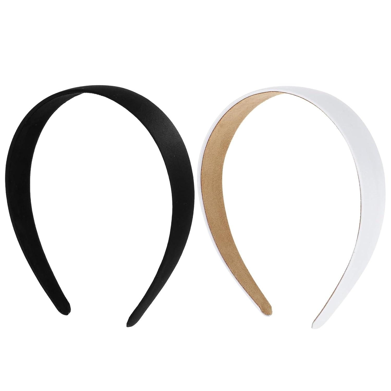 Haarreif 2er Set Schwarze Satin Haarreifen 2.5cm breit für Damen - DIY Retro